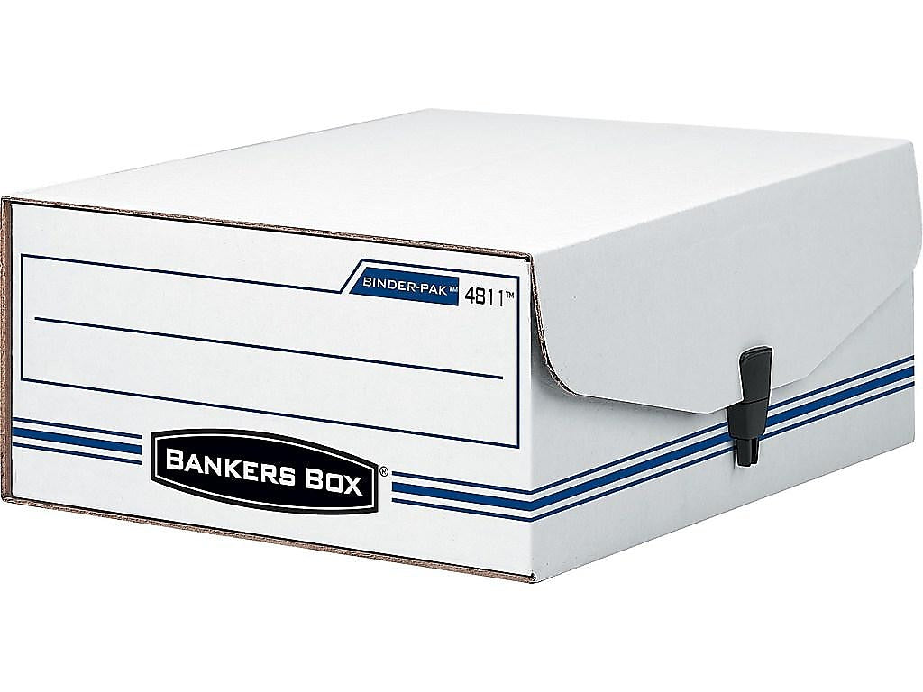 Bankers Box Liberty Binder-Pak Corrugated File Storage Box, Snap Closure, Check & Voucher Size, White/Blue