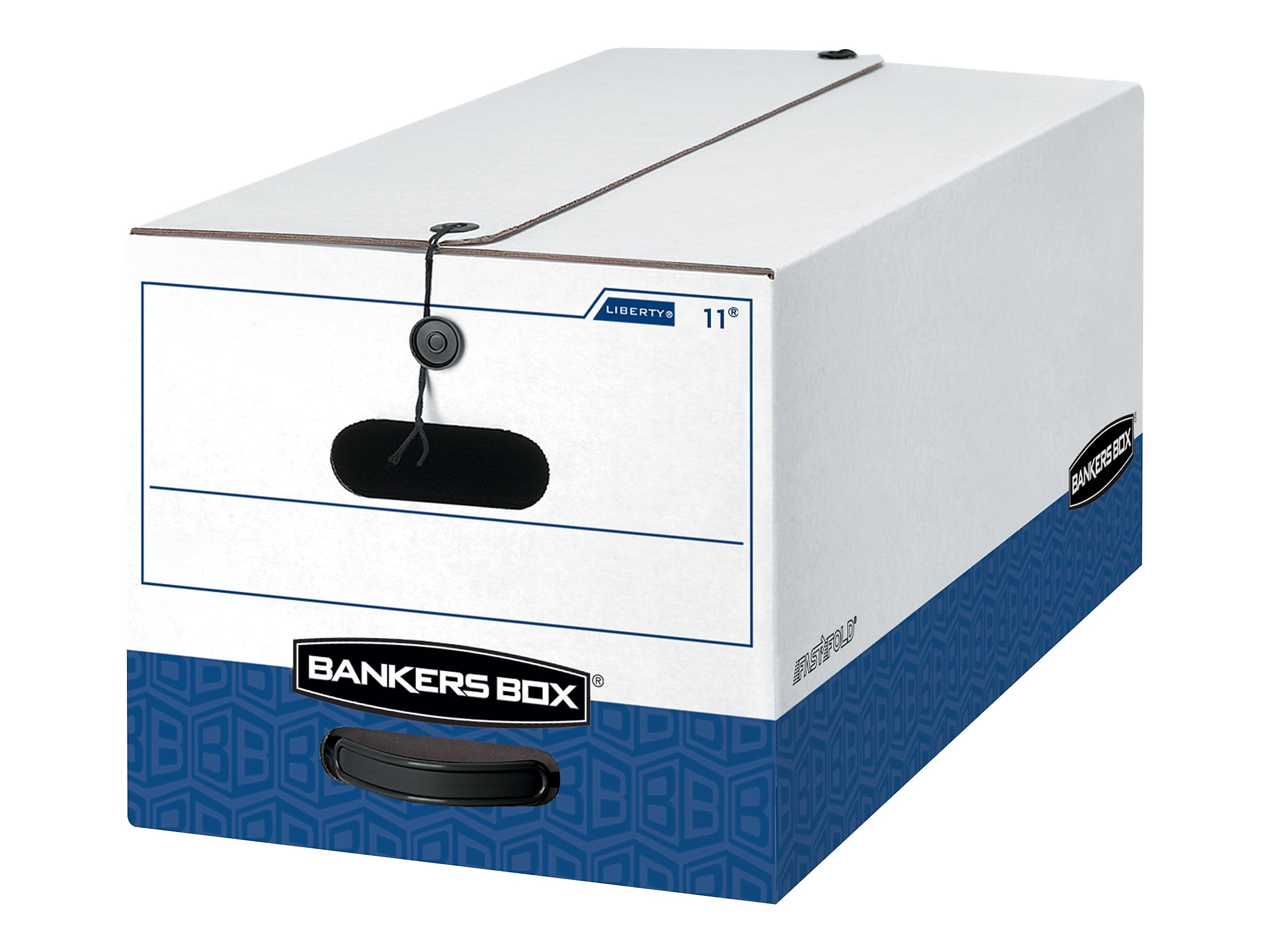 Bankers Box Liberty Heavy-Duty Corrugated File Storage Boxes, Letter Size, White/Blue, 4/Carton