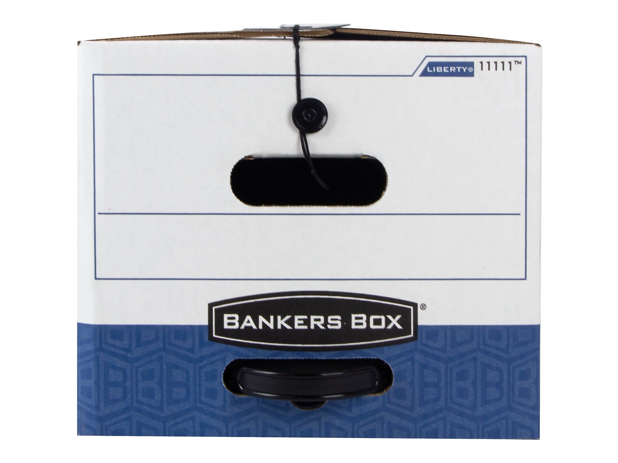 Bankers Box Liberty Plus Heavy-Duty FastFold File Storage Boxes, String & Button, Letter Size, White/Blue, 12/Carton