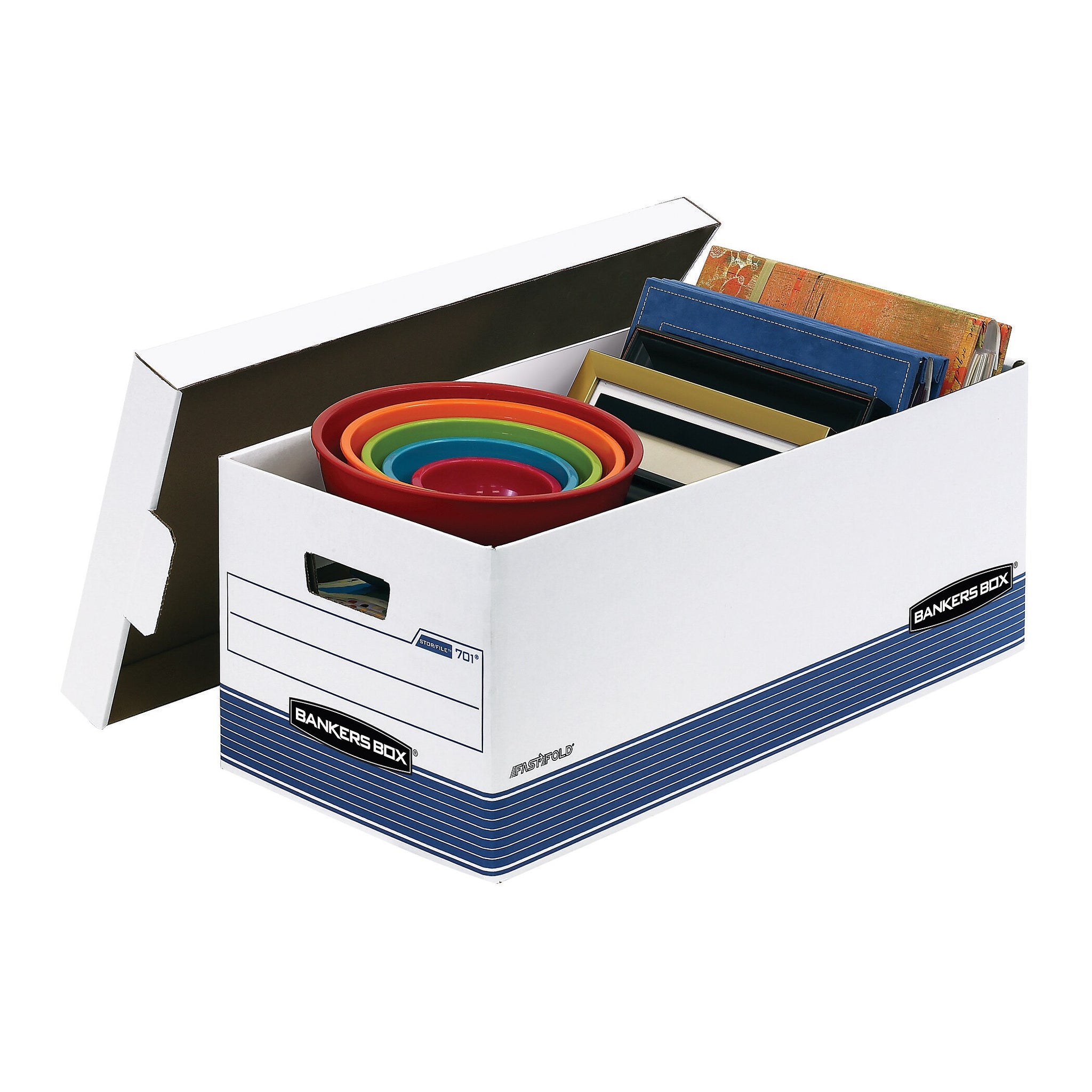 Bankers Box Medium-Duty Corrugated File Storage Boxes, Lift-Off Lid, Letter Size, White/Blue, 20/Carton