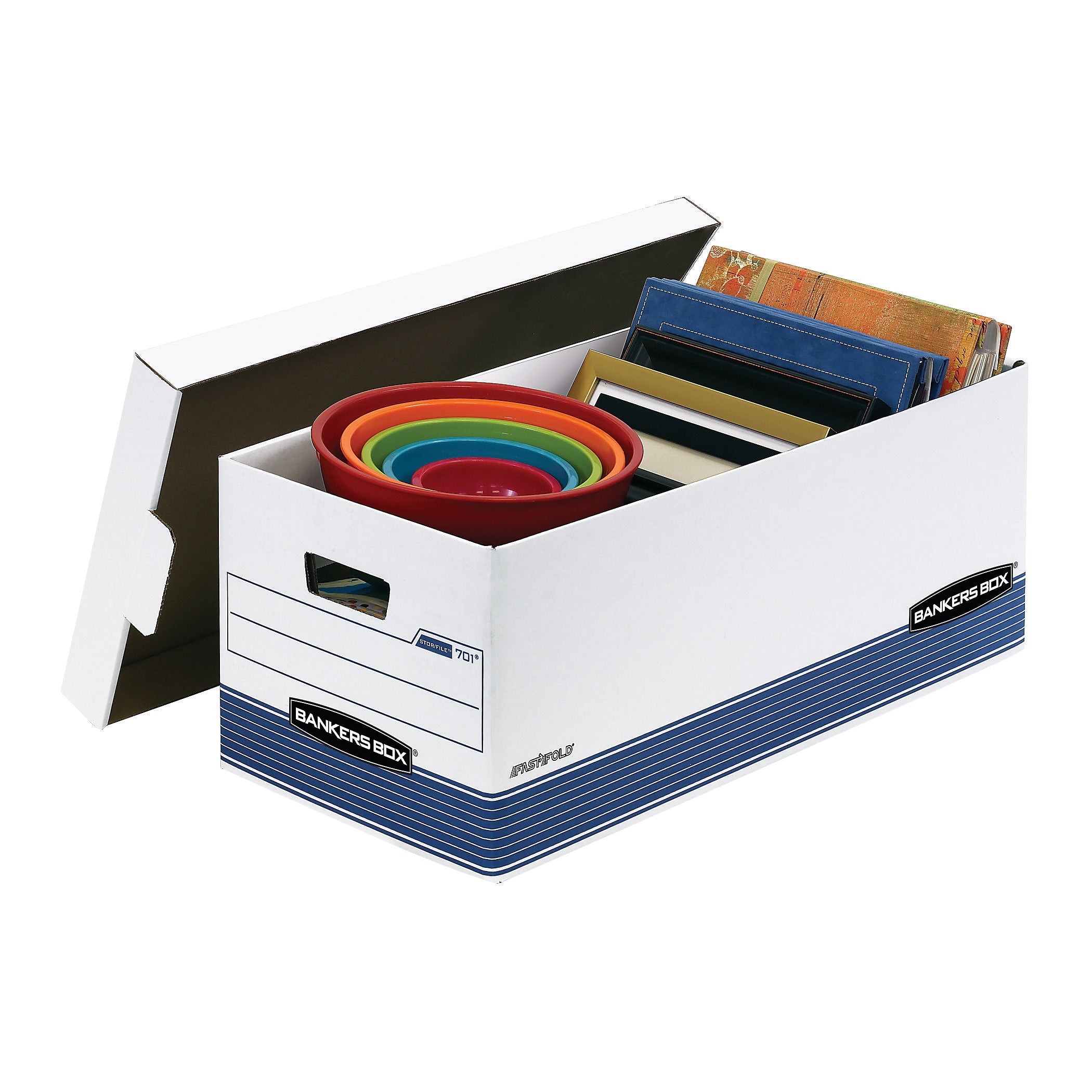 Bankers Box Medium-Duty Corrugated File Storage Boxes, Lift-Off Lid, Letter Size, White/Blue, 20/Carton