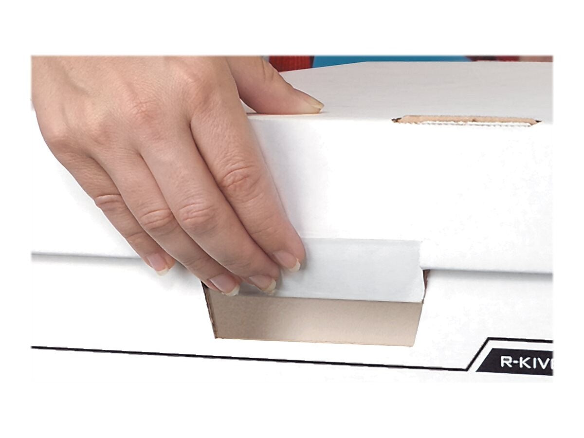 Bankers Box R-Kive® Heavy-Duty FastFold File Storage Boxes, Lift-Off Lid, Letter/Legal Size, White/Black, 12/Carton