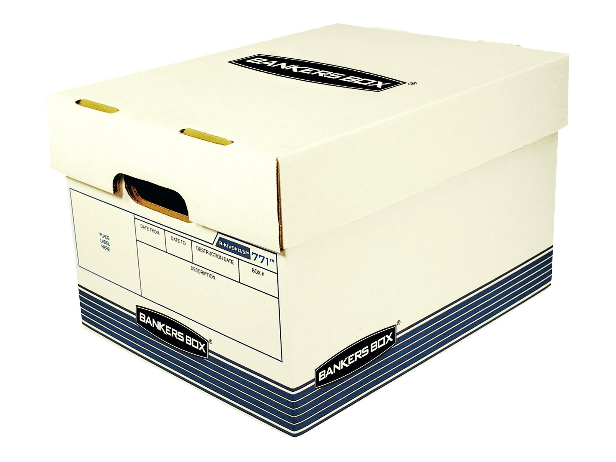 Bankers Box R-Kive O/S Heavy-Duty FastFold, File Storage Boxes, Lift-Off Lid, Letter/Legal Size, White/Blue, 20/BL