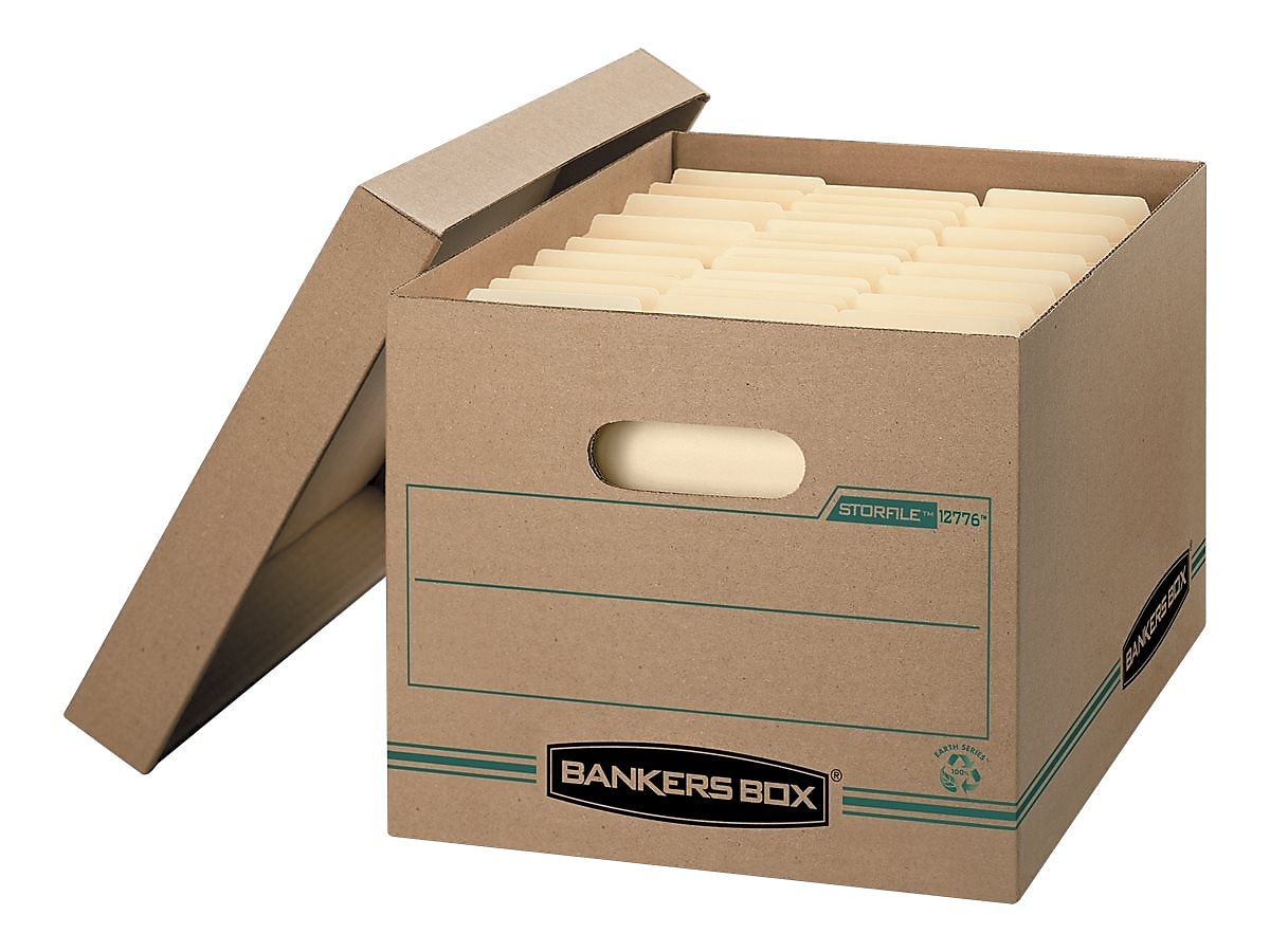 Bankers Box Stor/File 100% Recycled Corrugated File Storages Boxes, Lift-Off Lid, Letter/Legal Size, Brown, 12/Carton