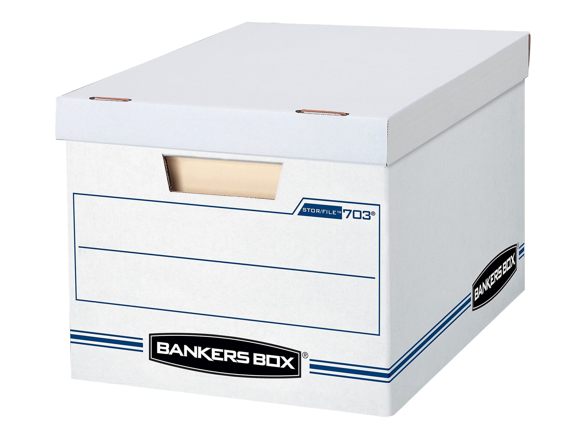 Bankers Box Stor/File™ Corrugated File Storage Boxes, Lift-Off Lid, Letter/Legal Size, White/Blue, 12/Carton