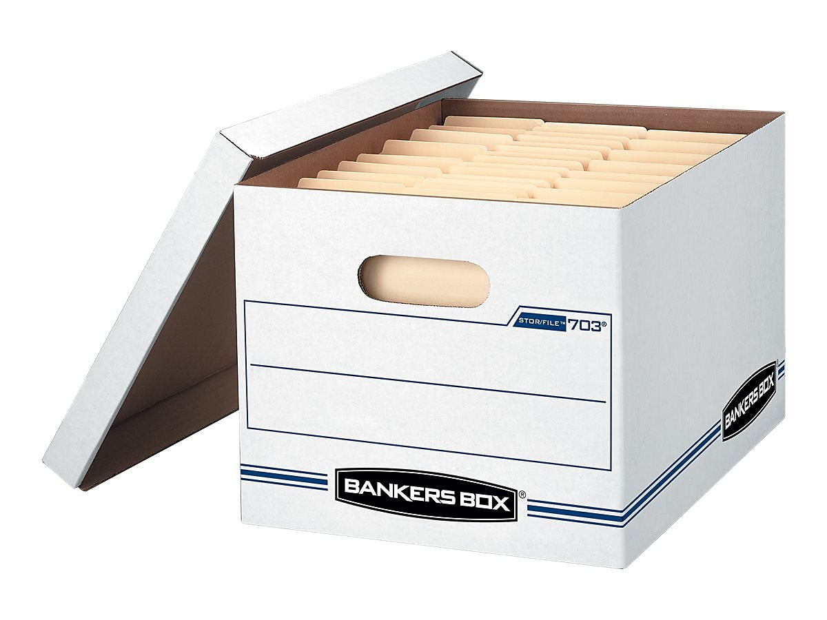 Bankers Box Stor/File™ Corrugated File Storage Boxes, Lift-Off Lid, Letter/Legal Size, White/Blue, 12/Carton