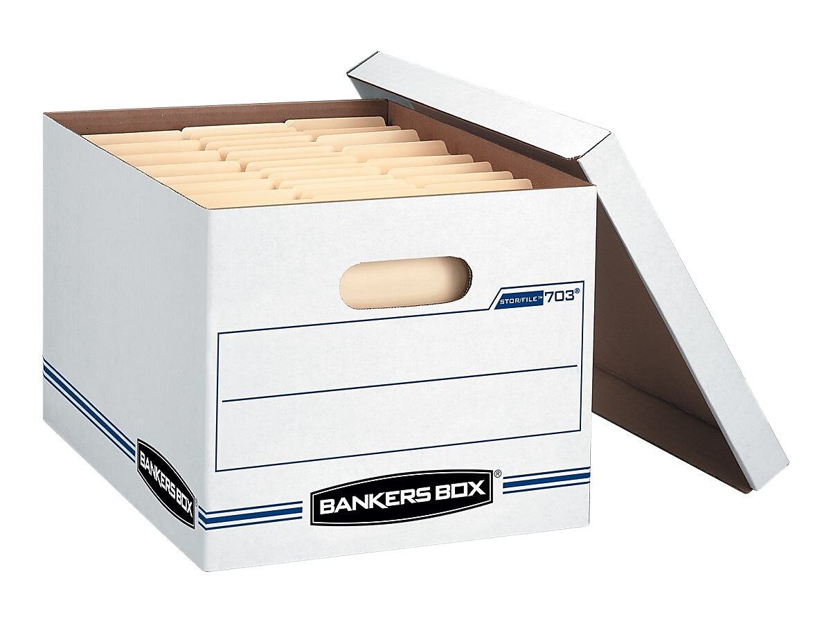 Bankers Box Stor/File™ Corrugated File Storage Boxes, Lift-Off Lid, Letter/Legal Size, White/Blue, 12/Carton