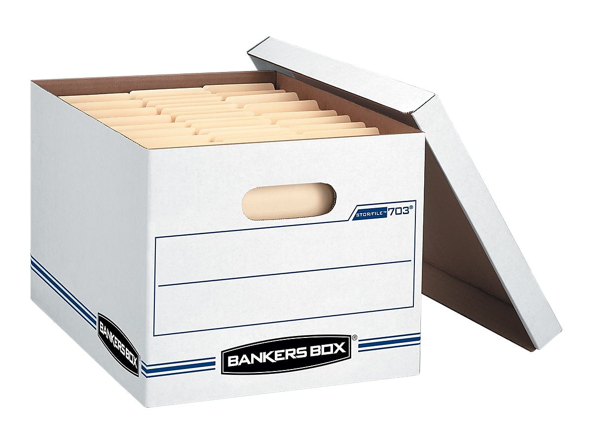 Bankers Box Stor/File™ Corrugated File Storage Boxes, Lift-Off Lid, Letter/Legal Size, White/Blue, 12/Carton