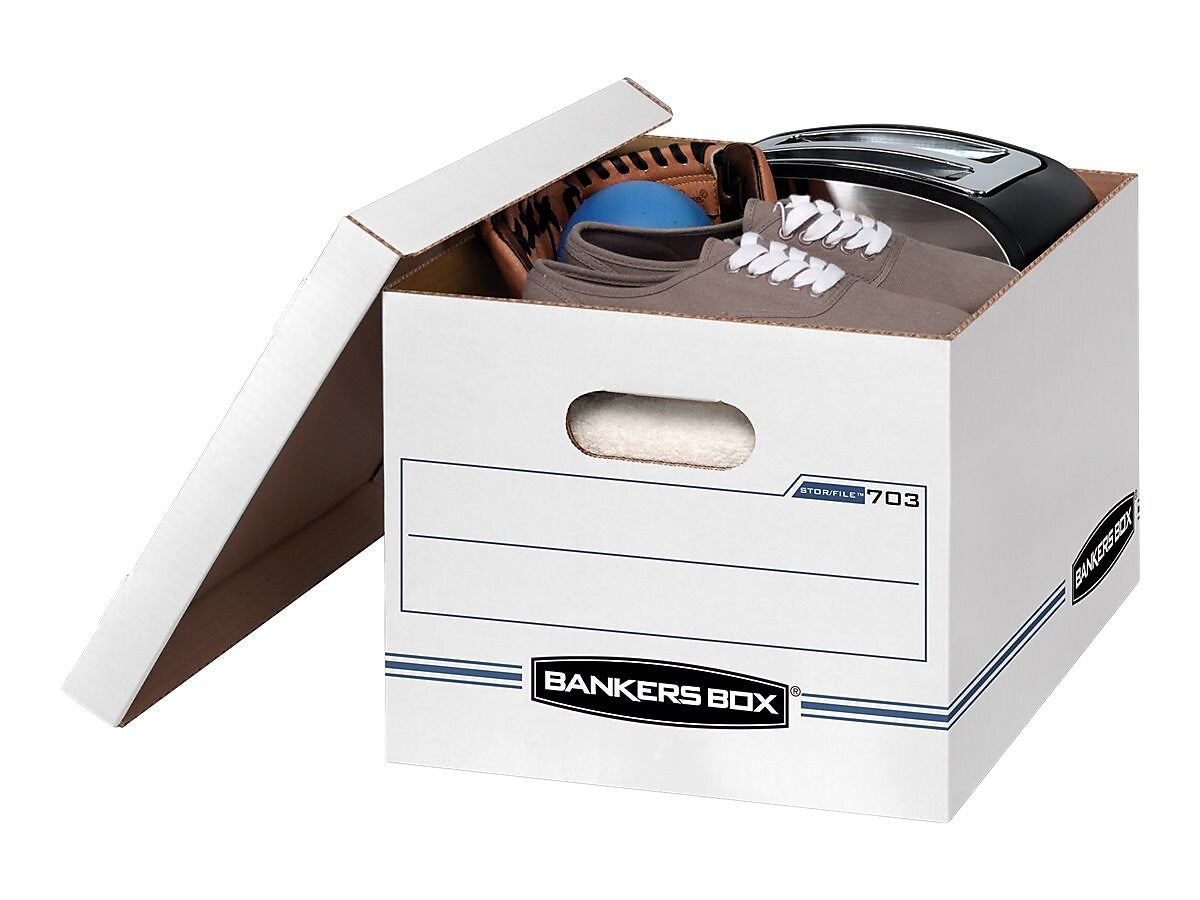 Bankers Box Stor/File™ Corrugated File Storage Boxes, Lift-Off Lid, Letter/Legal Size, White/Blue, 12/Carton