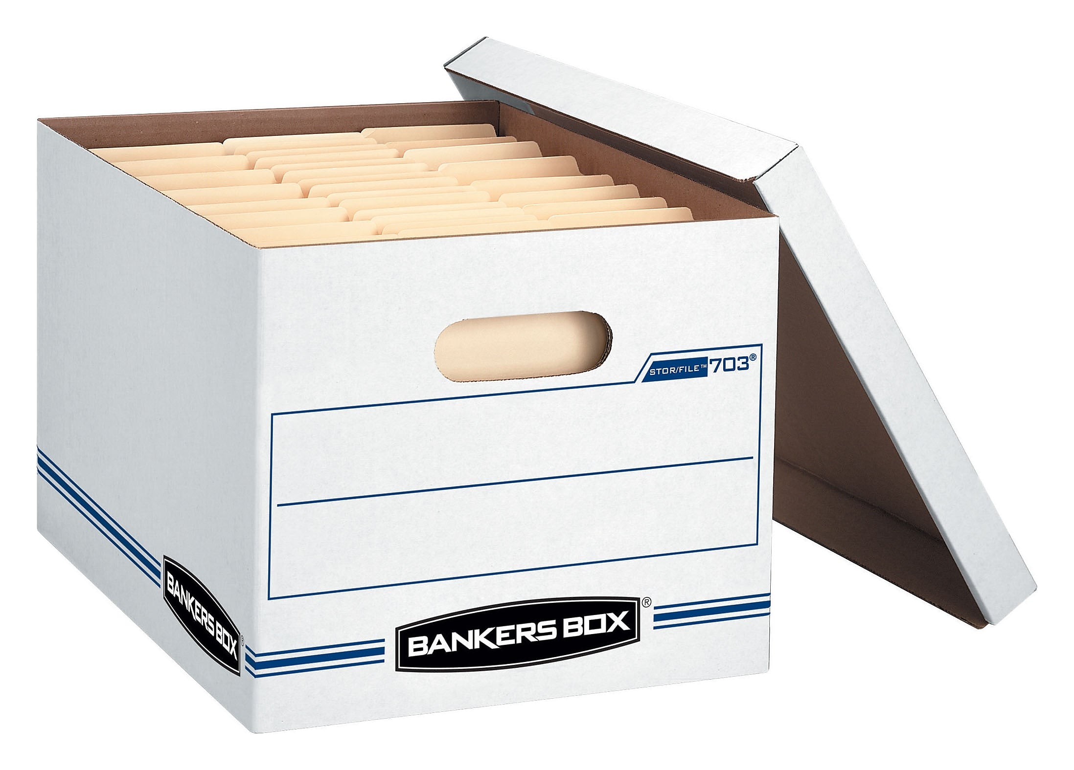 Bankers Box Stor/File Corrugated File Storage Boxes, Lift-Off Lid, Letter/Legal Size, White/Blue, 20/Pack