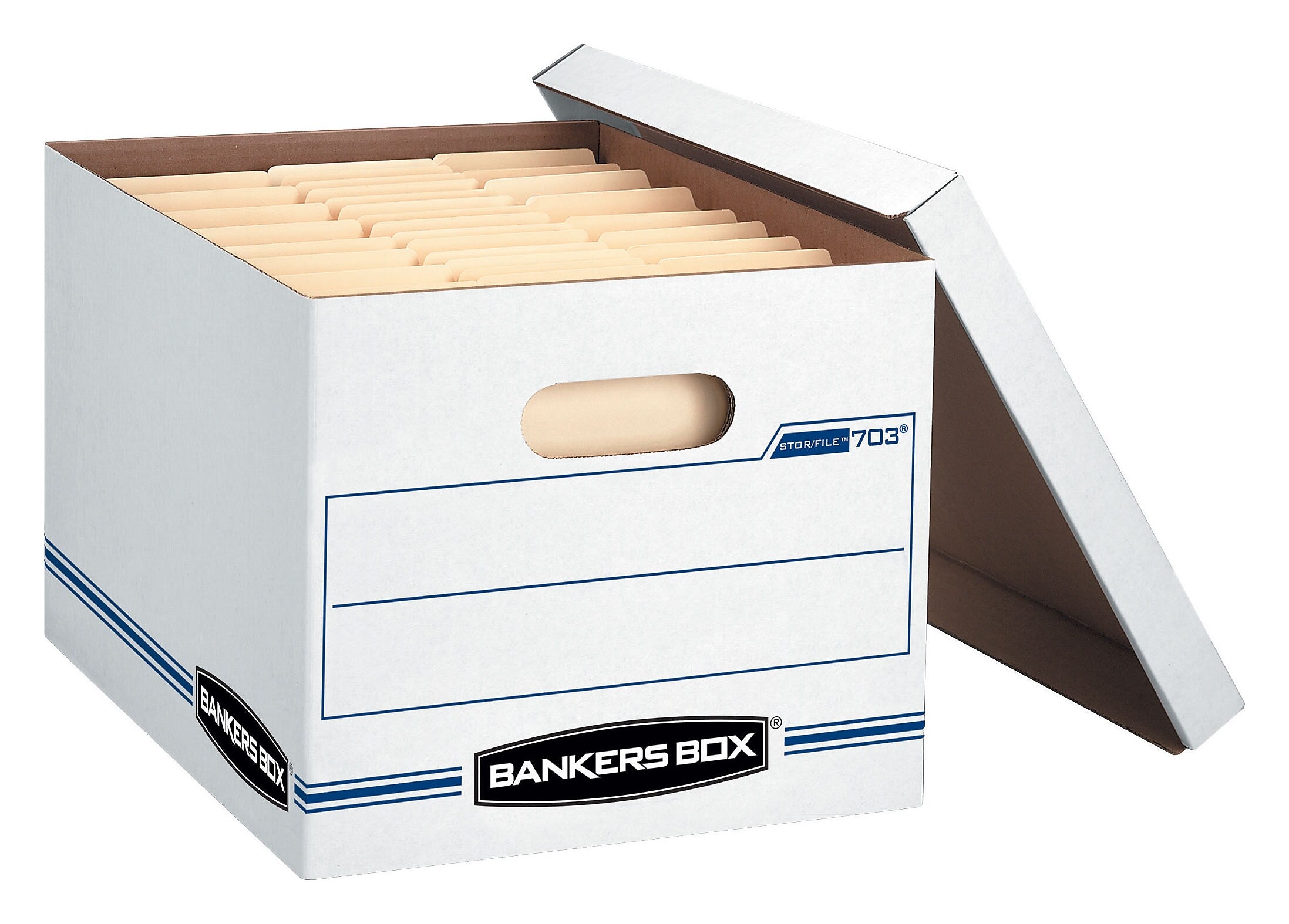 Bankers Box Stor/File Corrugated File Storage Boxes, Lift-Off Lid, Letter/Legal Size, White/Blue, 20/Pack