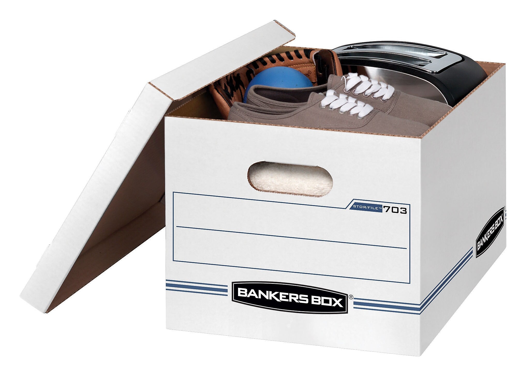 Bankers Box Stor/File Corrugated File Storage Boxes, Lift-Off Lid, Letter/Legal Size, White/Blue, 20/Pack