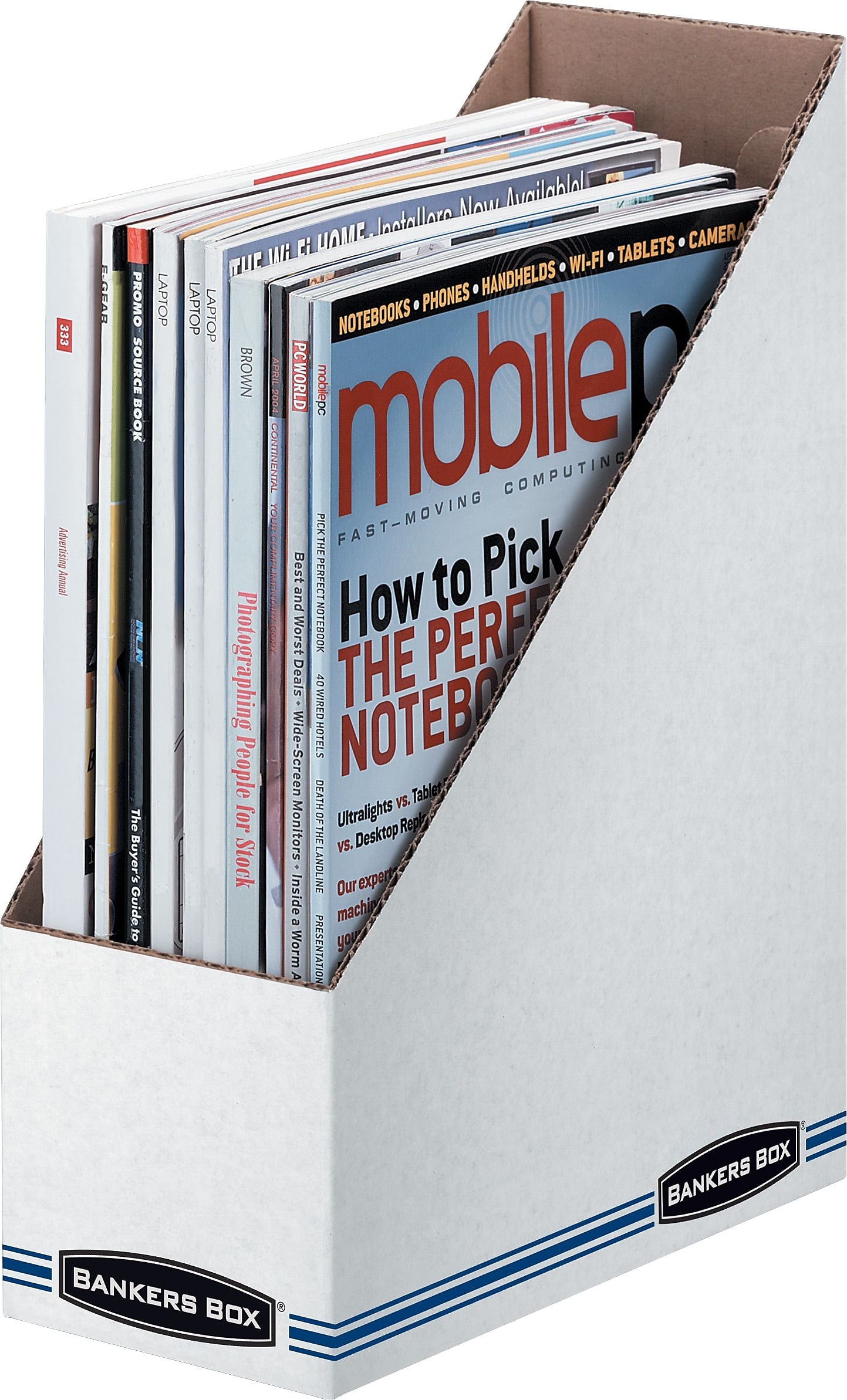 BANKERS BOX STOR/FILE Magazine File, Letter, White/Blue, 11 3/4