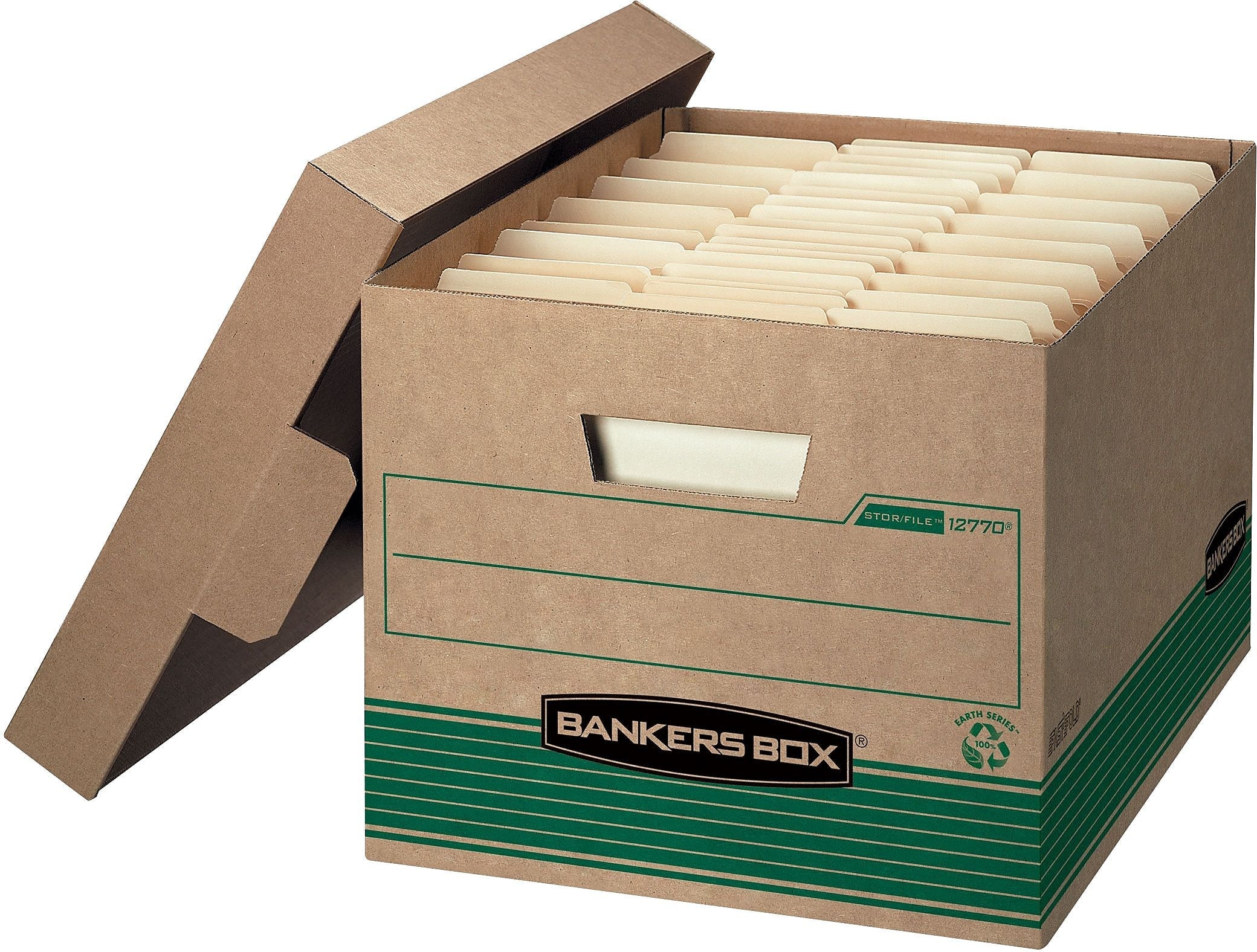 Bankers Box Stor/File Medium-Duty FastFold File Storage Boxes, Lift-Off Lid, Letter/Legal Size, Brown, 20/Pack