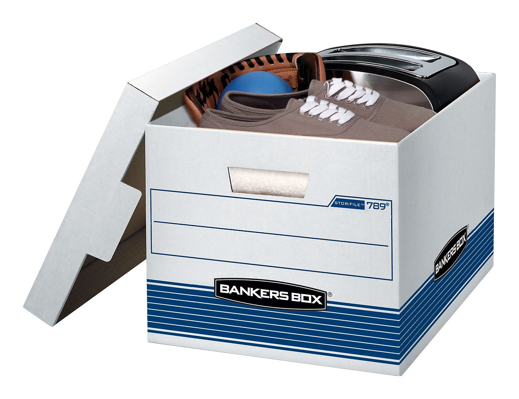 Bankers Box Stor/File™ Medium-Duty FastFold File Storage Boxes, Lift-Off Lid, Letter/Legal Size, White/Blue, 12/Carton