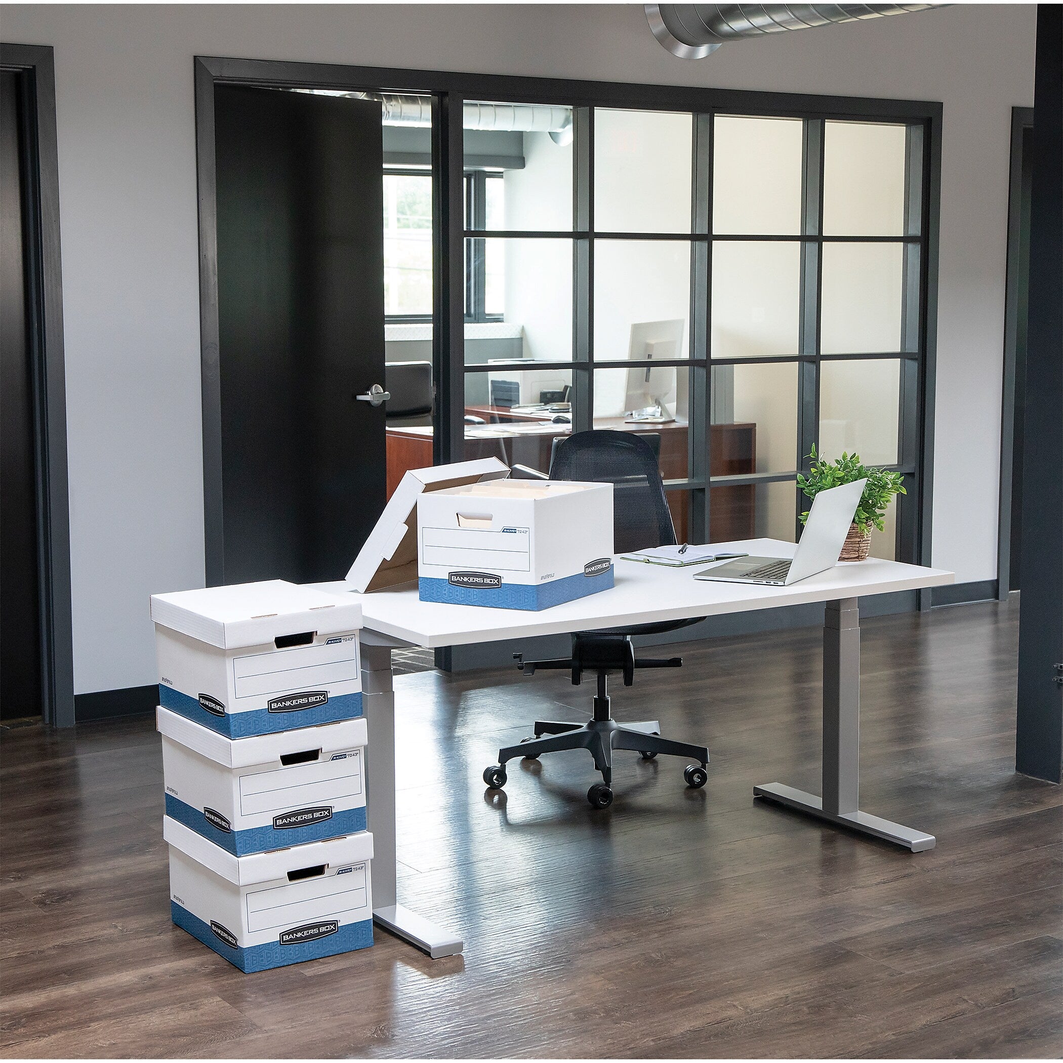 Bankers Box Stor/File™ Medium-Duty FastFold File Storage Boxes, Lift-Off Lid, Letter/Legal Size, White/Blue, 12/Carton