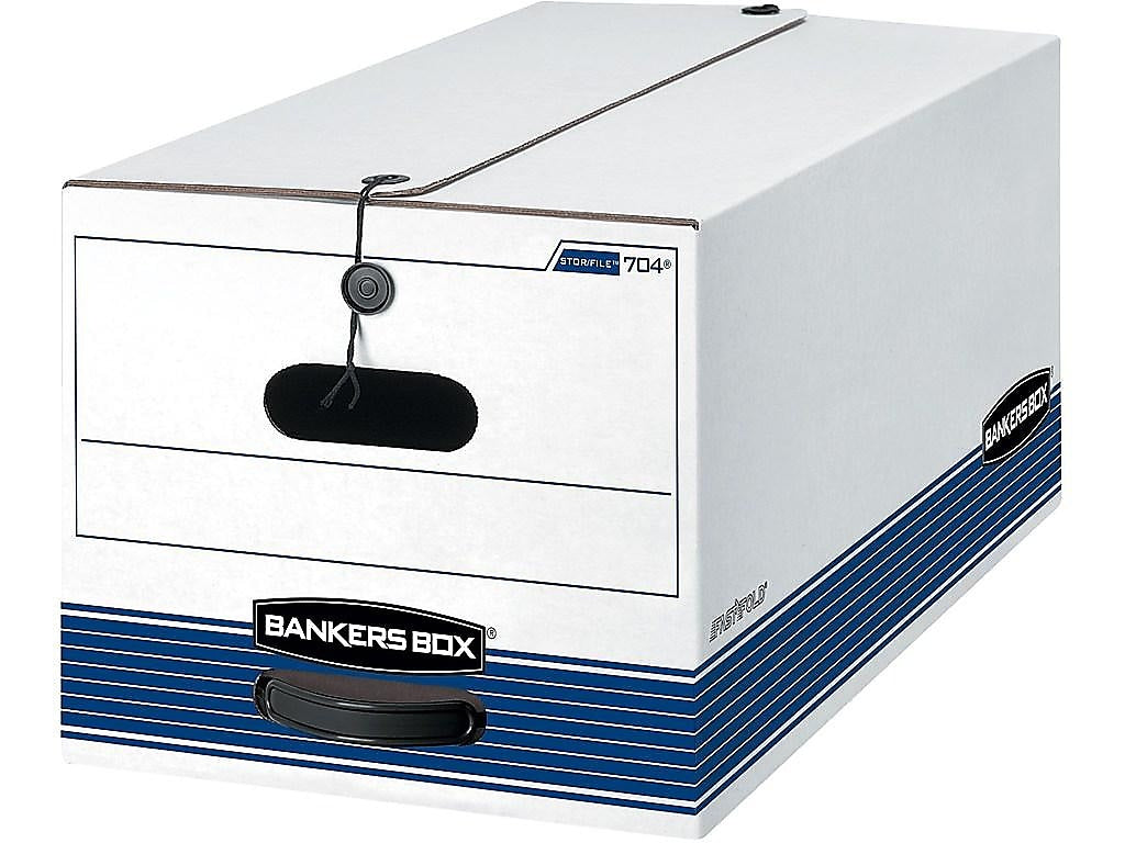 Bankers Box Stor/File™ Medium-Duty FastFold File Storage Boxes, String & Button, Letter Size, White/Blue, 20/Carton