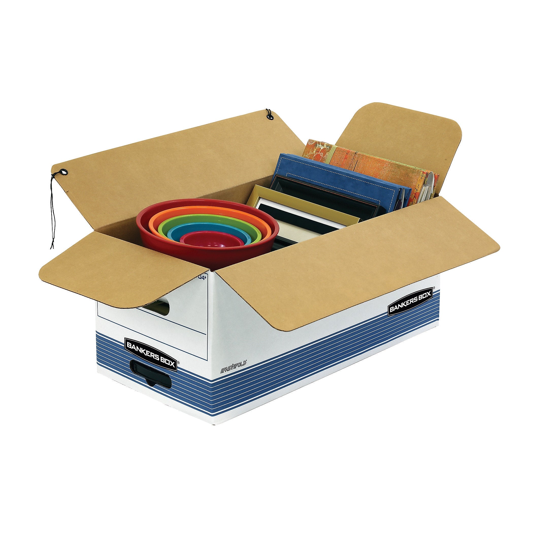 Bankers Box Stor/File™ Medium-Duty FastFold File Storage Boxes, String & Button, Letter Size, White/Blue, 20/Carton