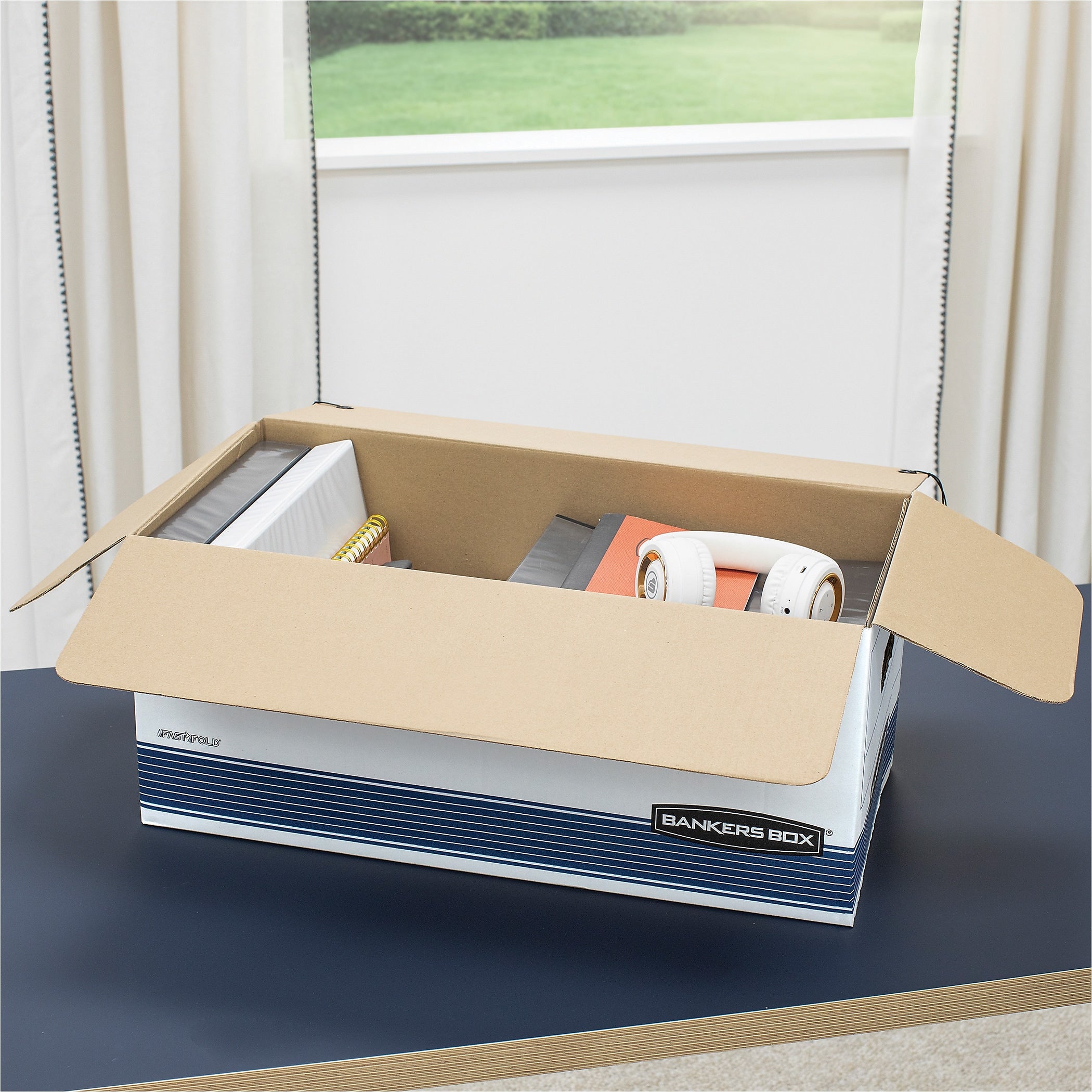 Bankers Box Stor/File™ Medium-Duty FastFold File Storage Boxes, String & Button, Letter Size, White/Blue, 20/Carton