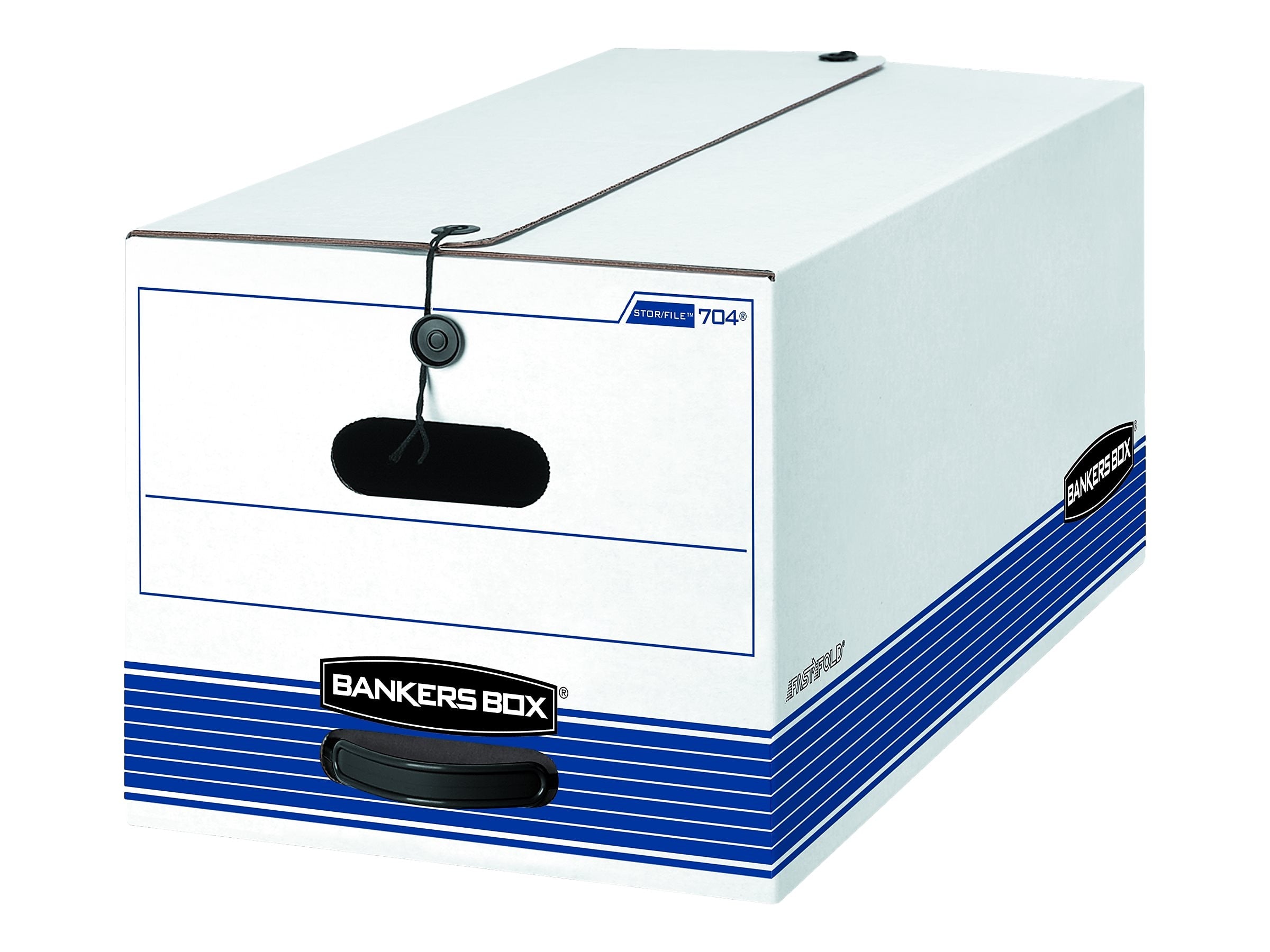 Bankers Box Stor/File™ Medium-Duty FastFold File Storage Boxes, String & Button, Letter Size, White/Blue, 4/Carton