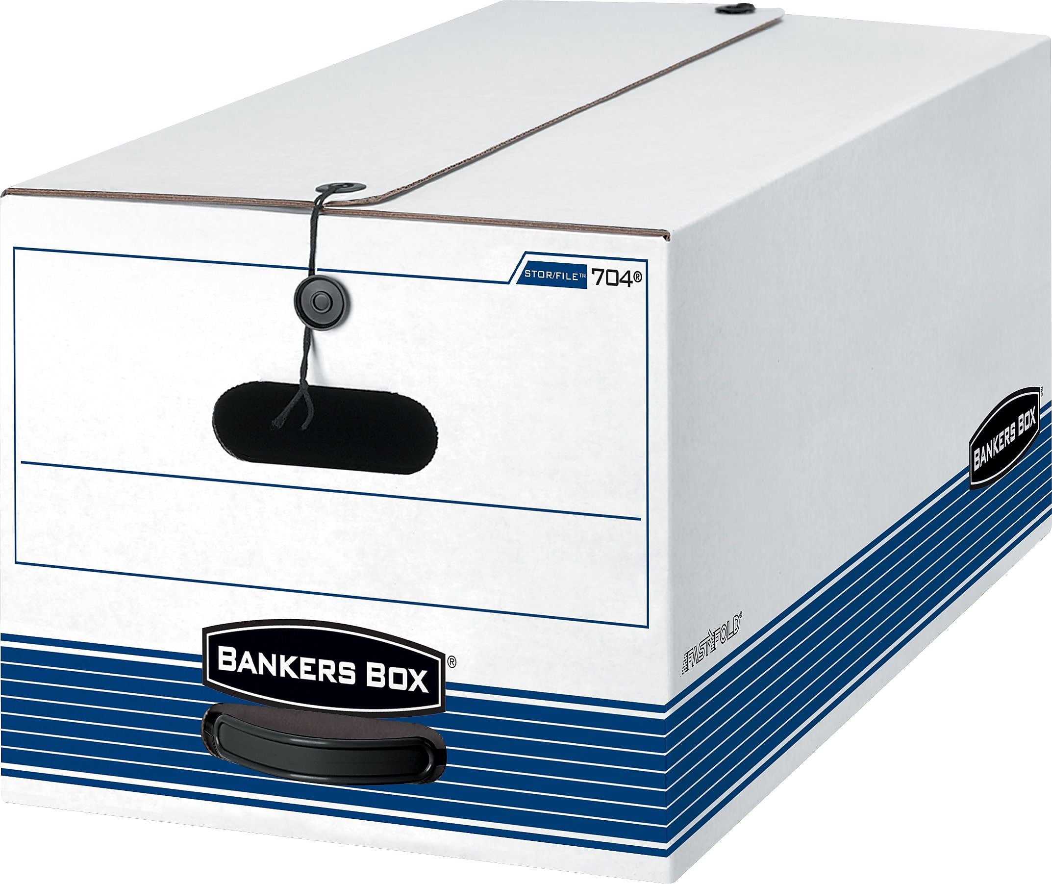 Bankers Box Stor/File™ Medium-Duty FastFold File Storage Boxes, String & Button, Letter Size, White/Blue, 4/Carton