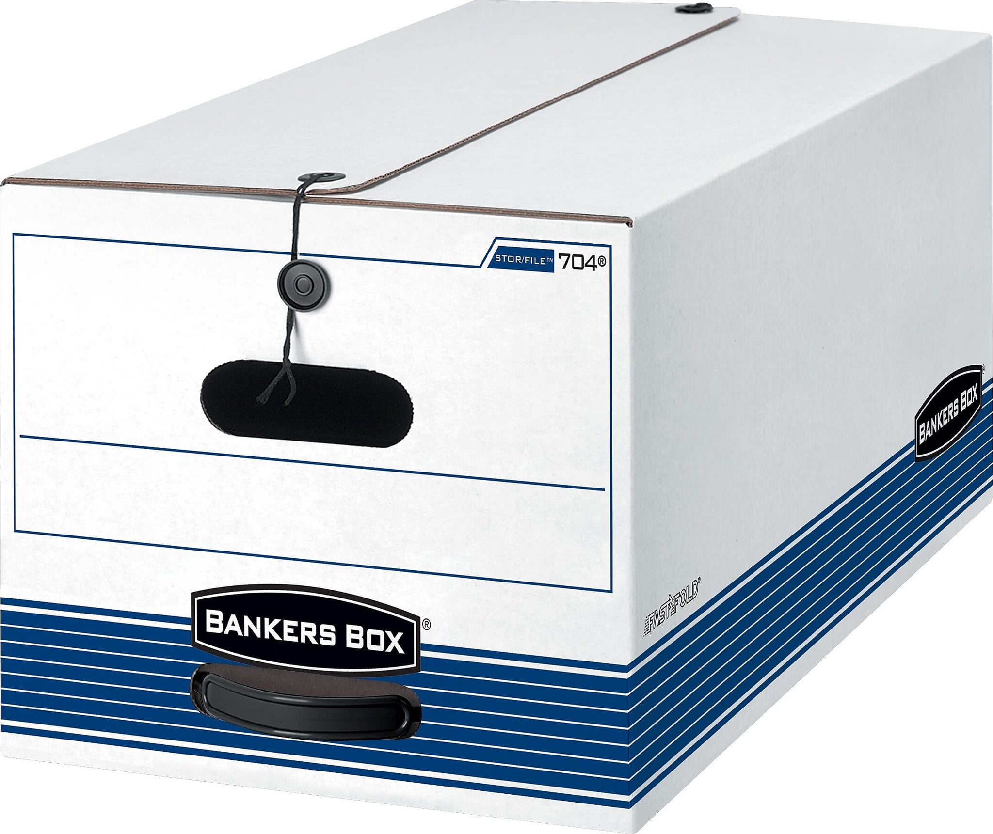 Bankers Box Stor/File™ Medium-Duty FastFold File Storage Boxes, String & Button, Letter Size, White/Blue, 4/Carton