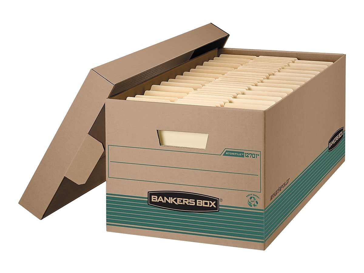 Bankers Box Stor/File Medium-Duty File Storage Boxes, Lift-Off Lid, Letter Size, Brown, 12/Carton