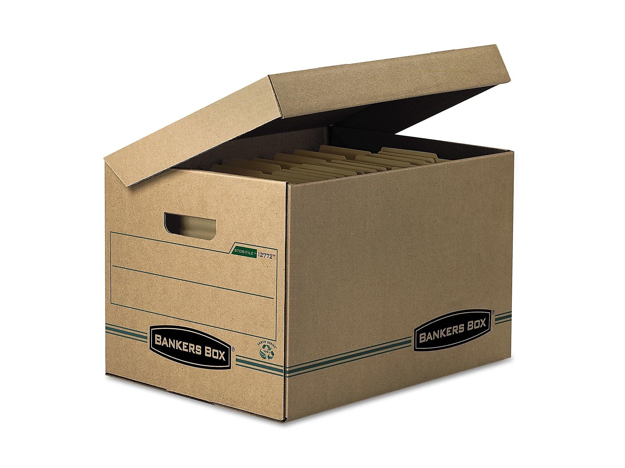 Bankers Box Systematic 100% Recycled Corrugated File Storage Boxes, Flip-Top Lid, Letter/Legal Size, Brown, 12/Carton