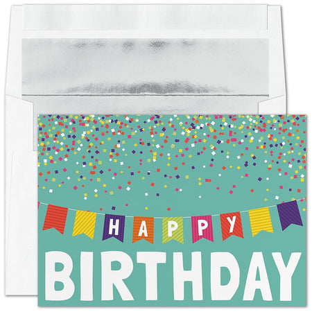 "Banner Birthday" Card w/ Silver Lined White Envelope, 25/BX