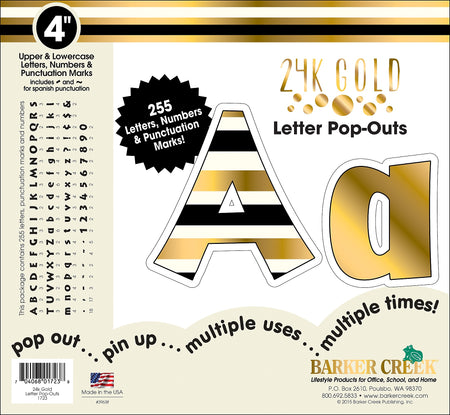 Barker Creek 4" 24k Gold Letter Pop-Outs & Poster Letters, 255 Characters/Pack