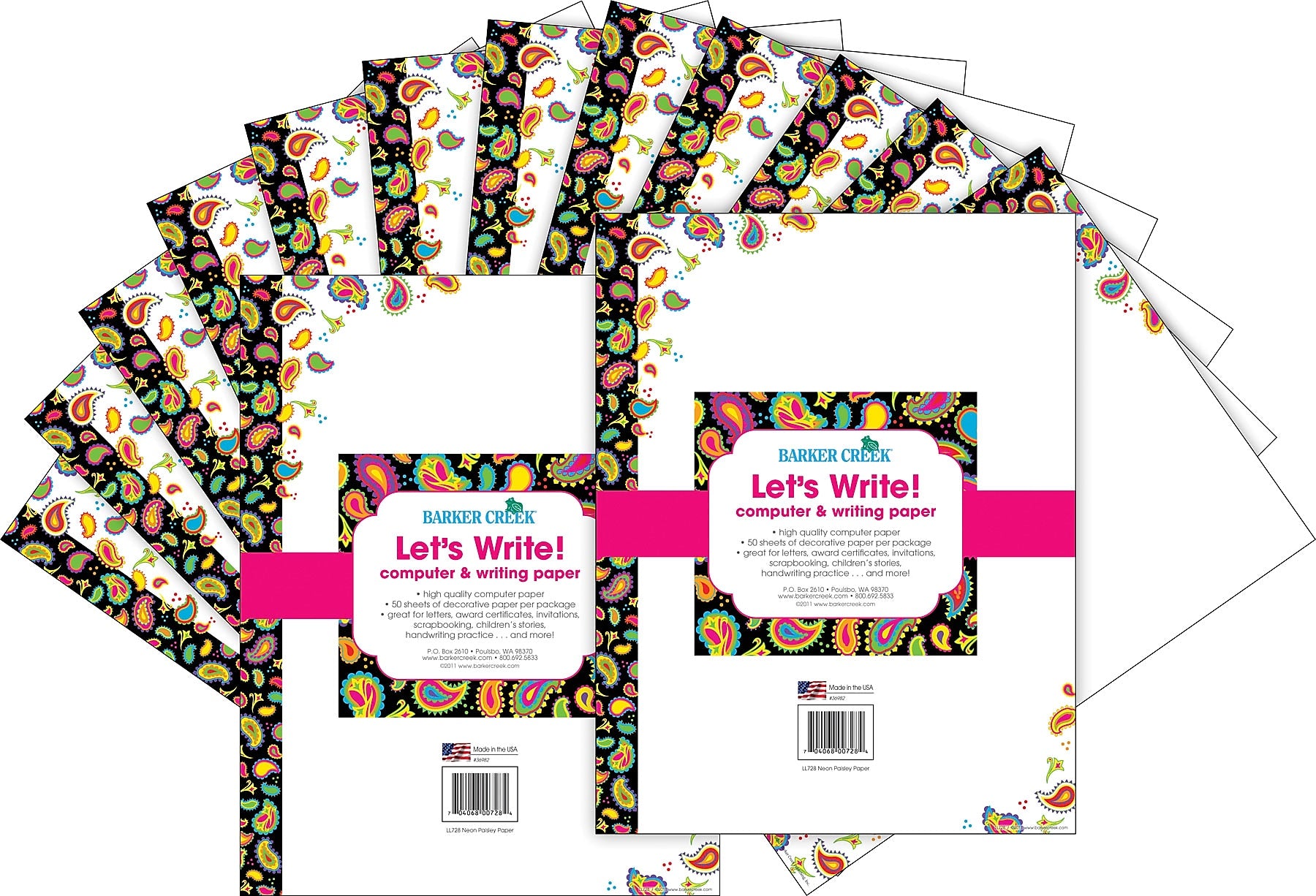 Barker Creek Neon Paisley Computer Paper, 100 Sheets/Set