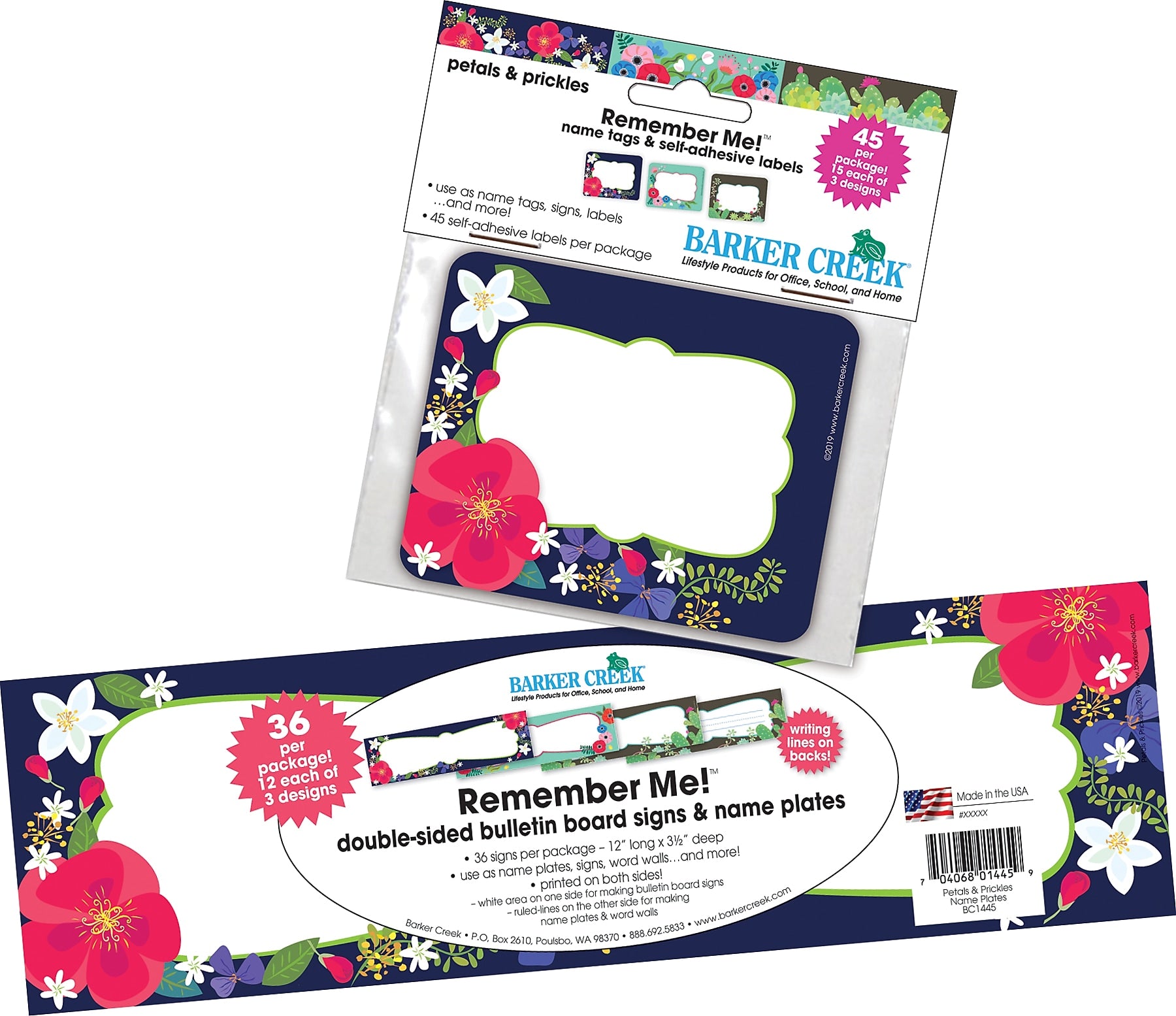 Barker Creek Petals & Prickles Nametag & Name Plate Set, 81/Set