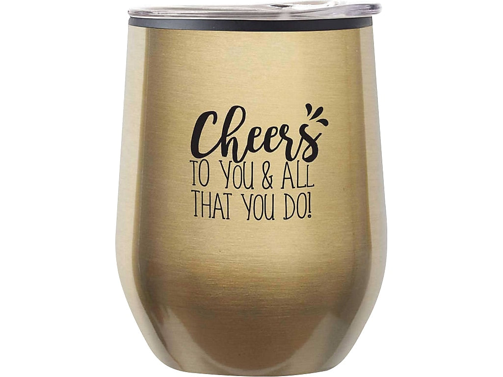 Baudville Cheers! Cheers to You Wine Tumbler, Gold Metallic, 12 oz., 10/Pack