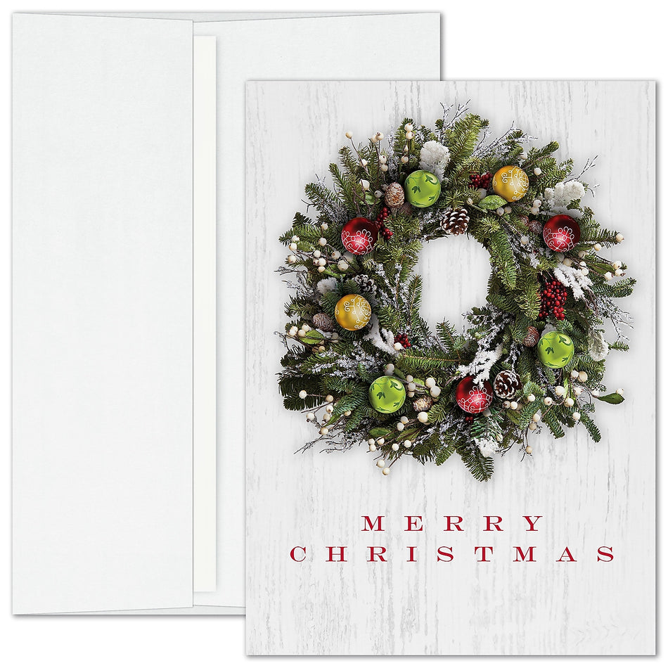 "Beautiful Greens" Holiday Card w/ White Unlined Envelope, 100/BX