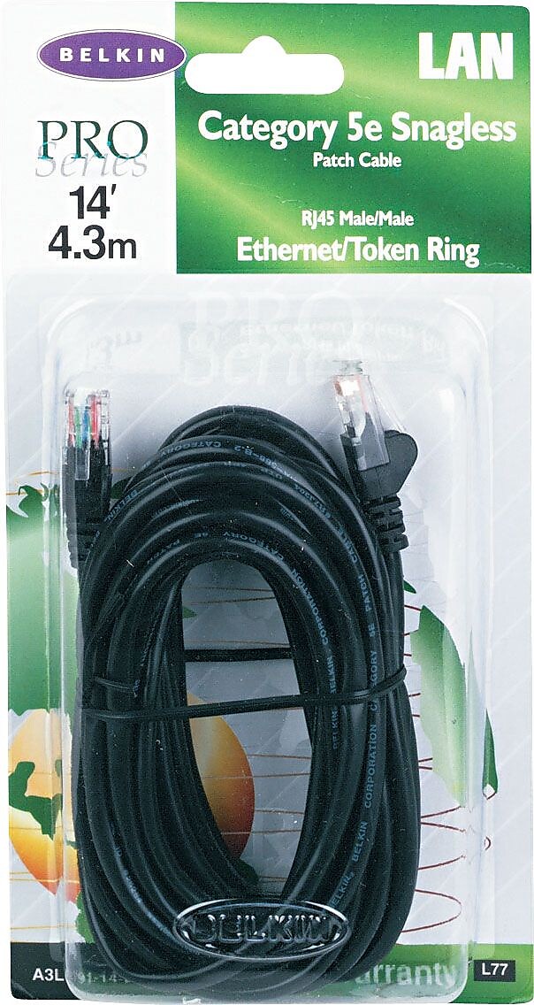 Belkin® 14' RJ45 Cat-5E Patch Cables, Snagless, Black