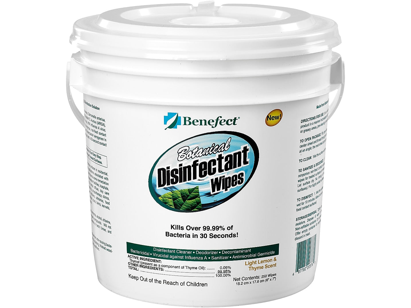 Benefect Botanical Disinfecting Wipes, Light Lemon/Thyme Scent, 250 Wipes/Container