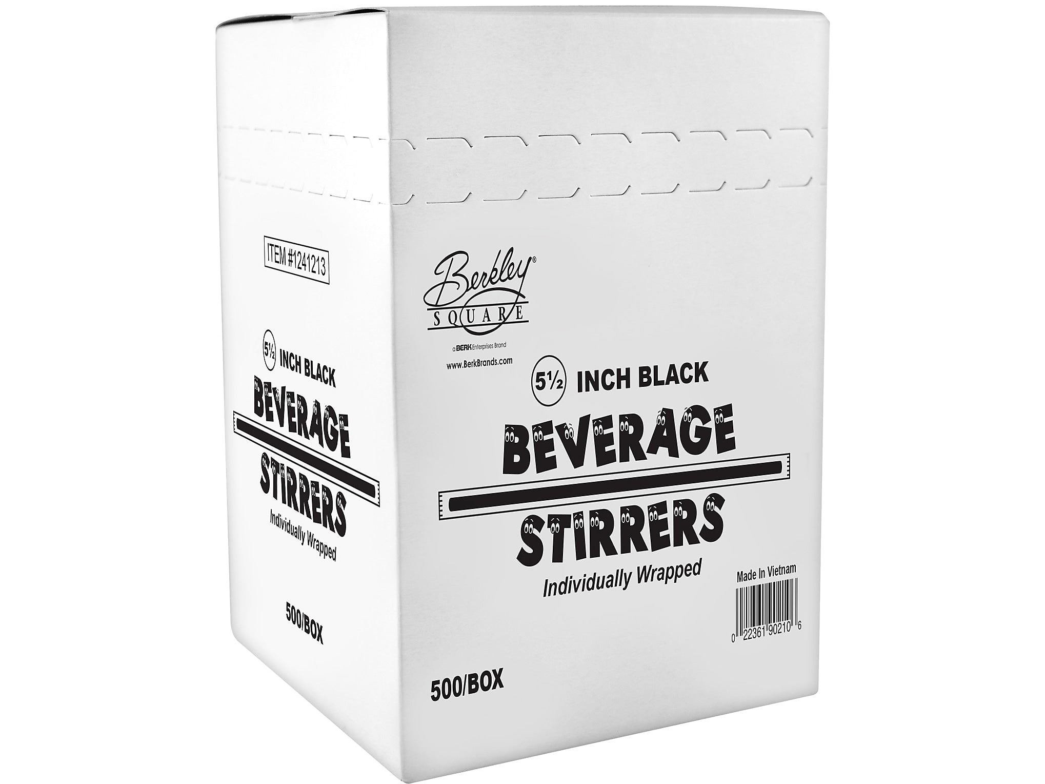 BERK Individually Wrapped Black Plastic Stirrer, 500/Box