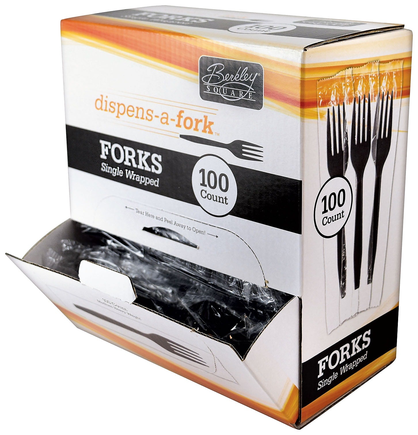 Berkley Square Dispens-A-Fork Plastic Forks, Medium-Weight, Black, 100/Box