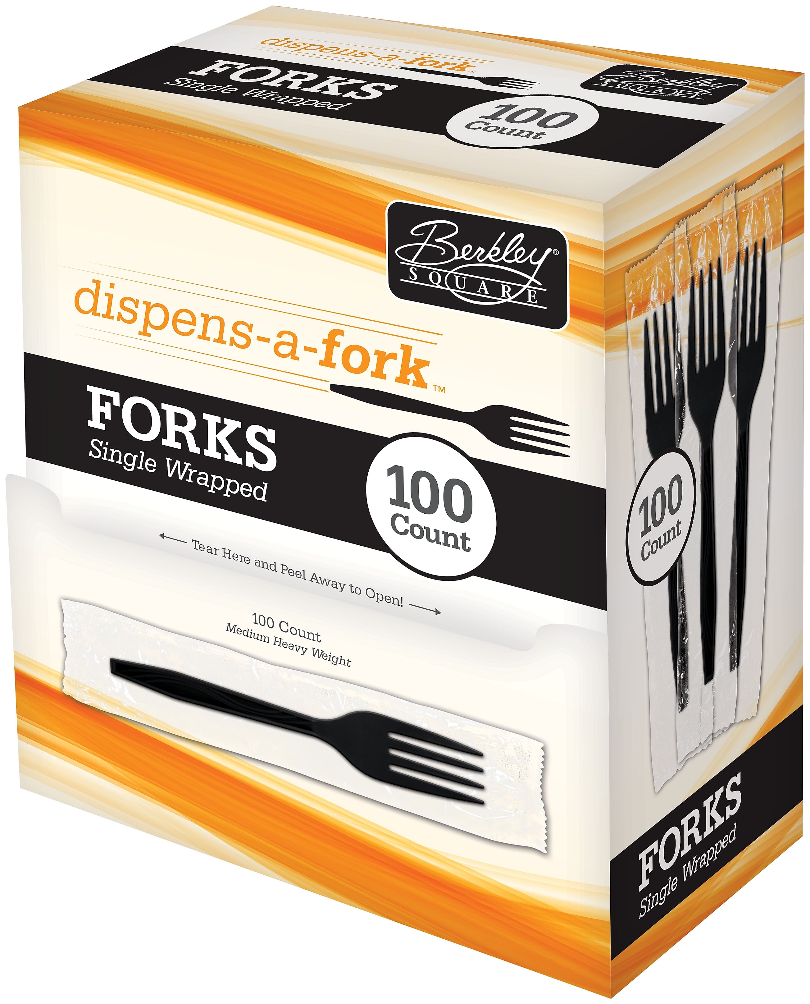Berkley Square Dispens-A-Fork Plastic Forks, Medium-Weight, Black, 100/Box