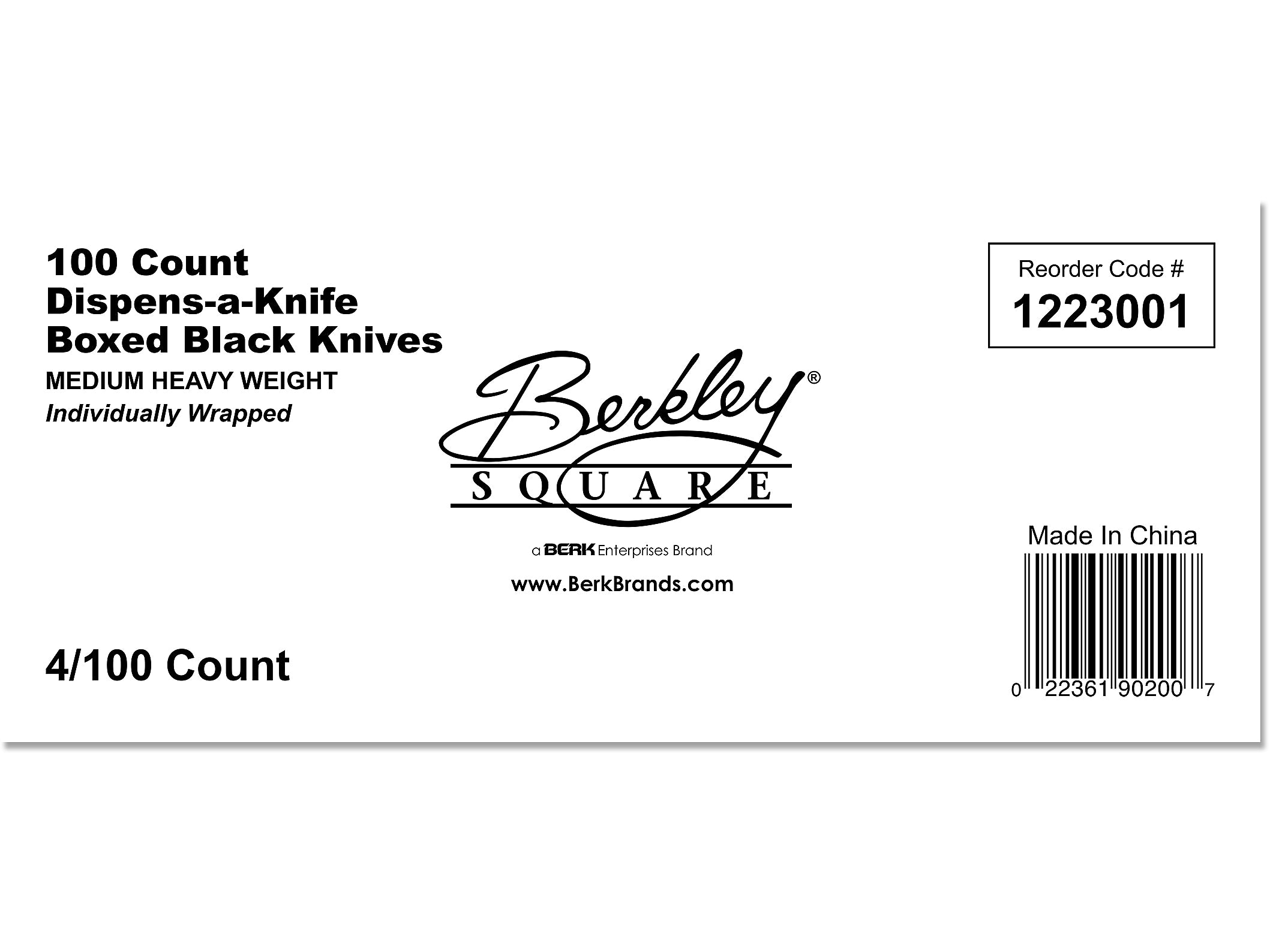 Berkley Square Dispens-a-Knife Polystyrene Knife, Medium-Weight, Black, 100/Box