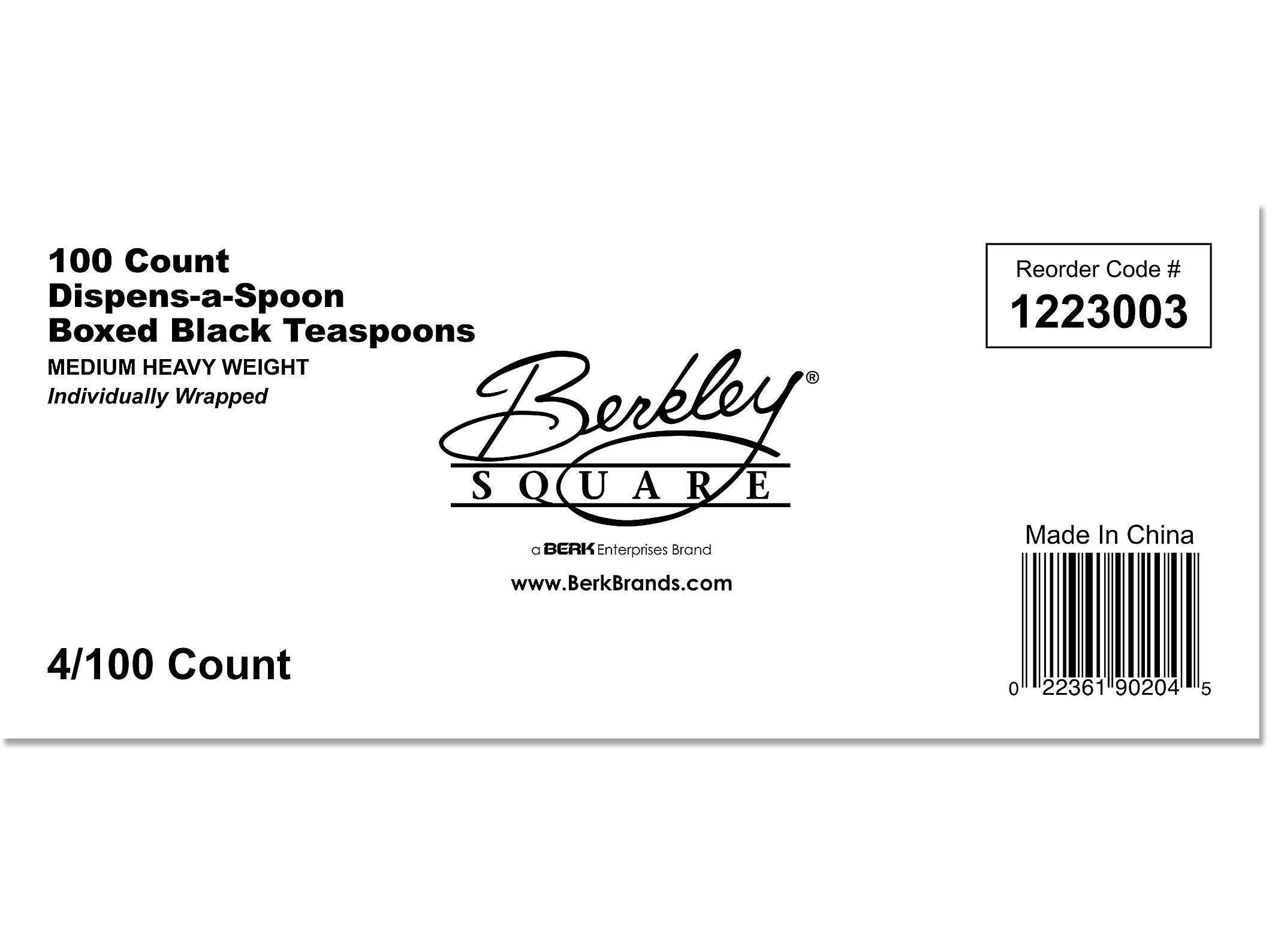 Berkley Square Dispens-a-Spoon Plastic Tea Spoon, Medium-Weight, Black, 100/Box