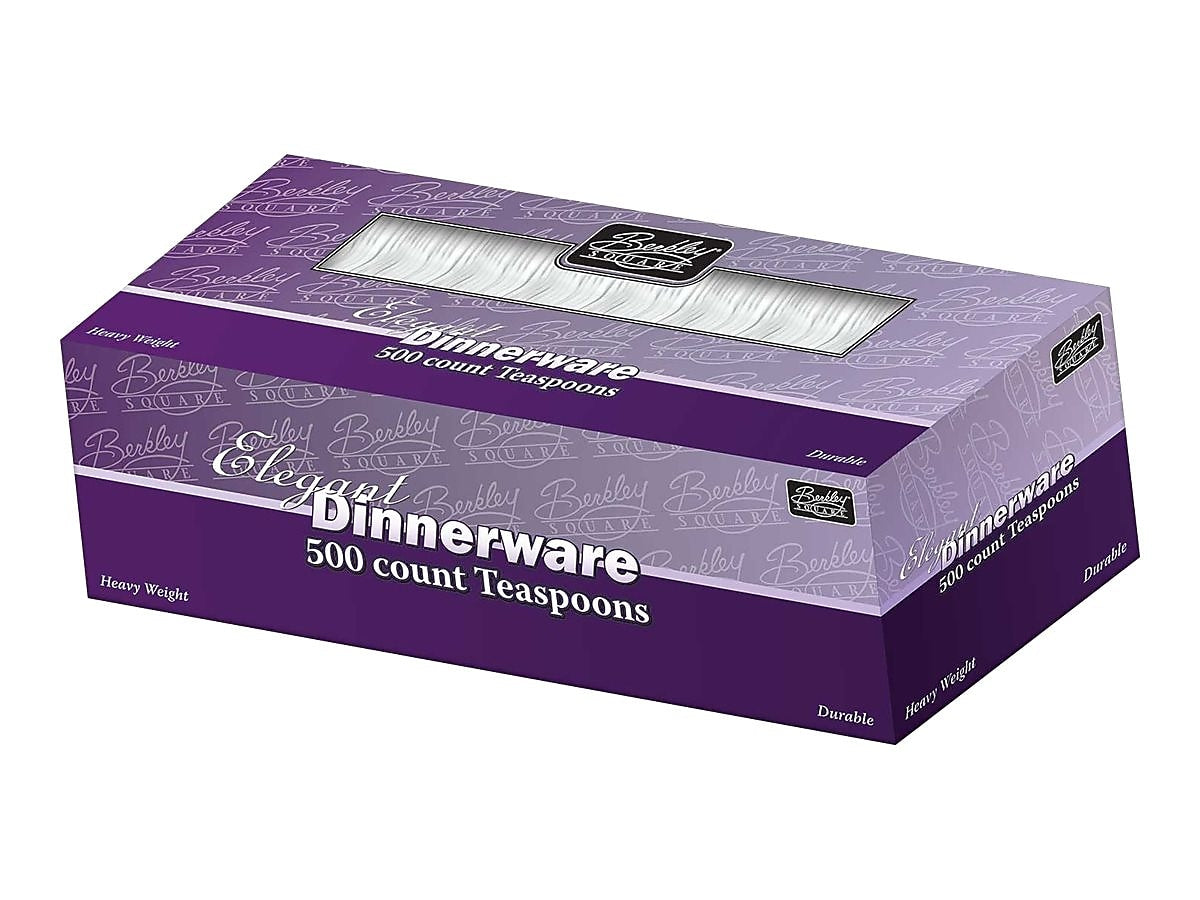 Berkley Square Elegant Dinnerware Plastic Teaspoon, Heavy-Weight, White, 500/Box