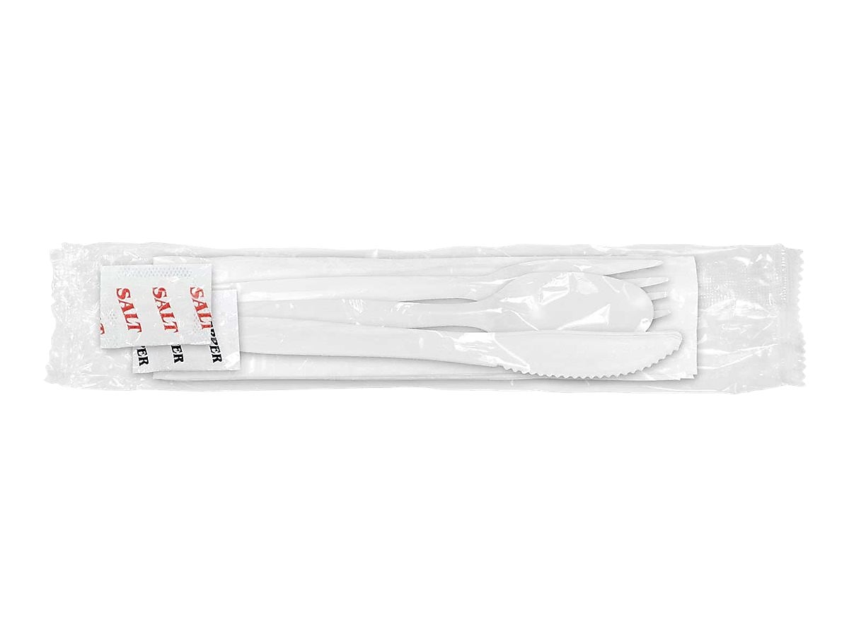 Berkley Square Individually Wrapped Plastic Assorted Cutlery Set, Medium-Weight, White, 250/Pack