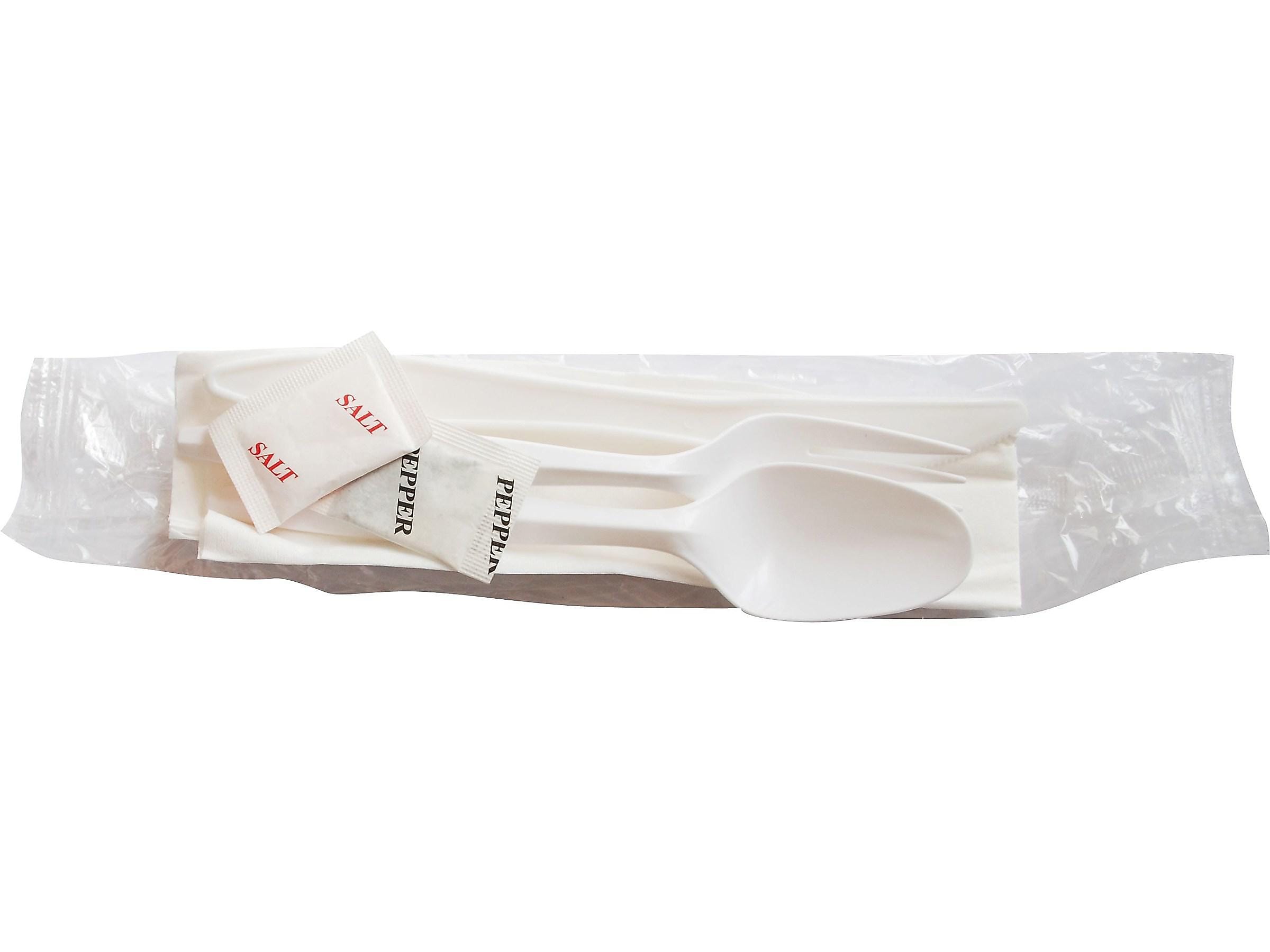 Berkley Square Individually Wrapped Plastic Assorted Cutlery Set, Medium-Weight, White, 250/Pack