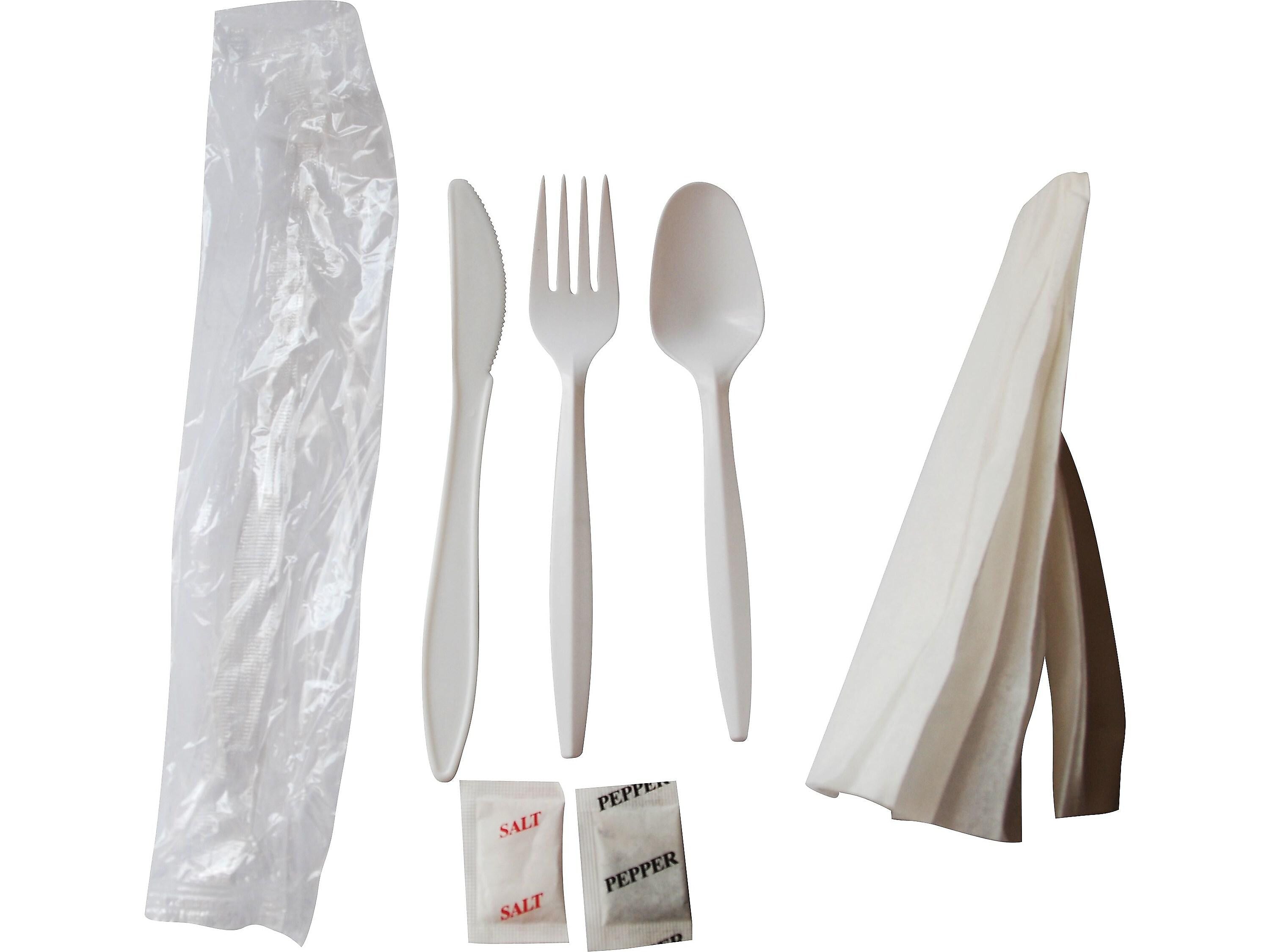 Berkley Square Individually Wrapped Plastic Assorted Cutlery Set, Medium-Weight, White, 250/Pack