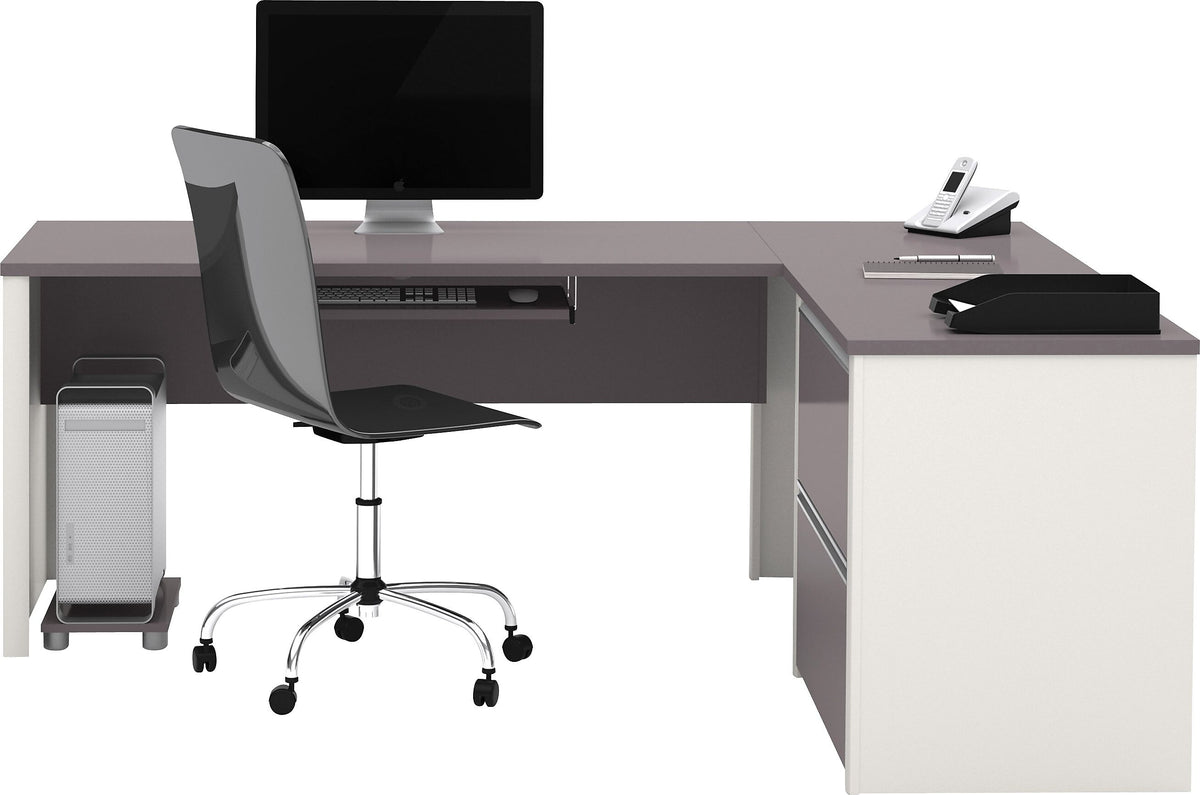 Bestar Connexion Collection 71"W L-Shaped Desk with Oversize Pedestal, Sandstone and Slate