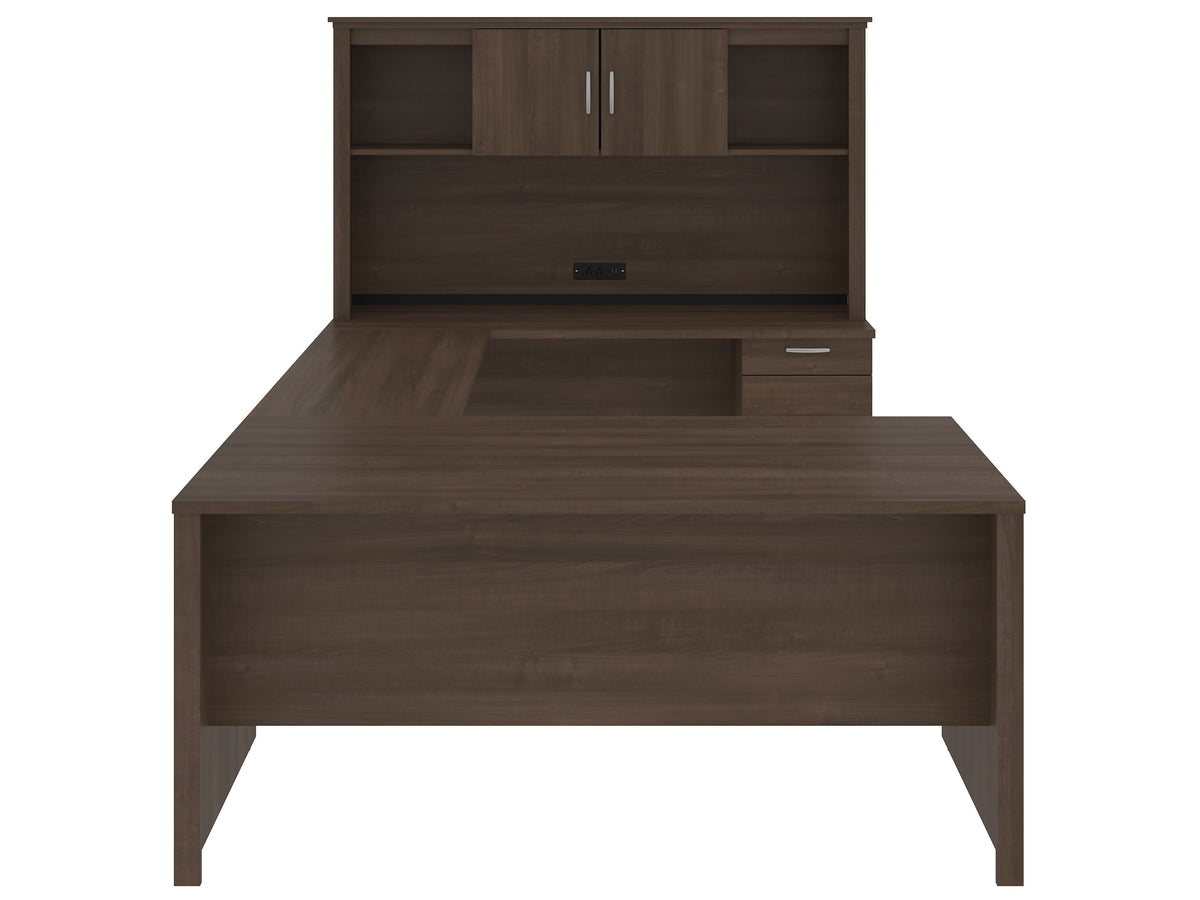 Bestar Logan 66" U-Shaped Desk with Hutch, Brown