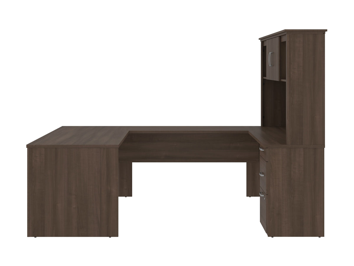 Bestar Logan 66" U-Shaped Desk with Hutch, Brown