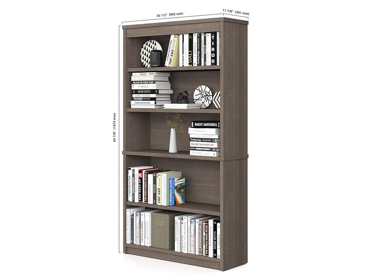 Bestar Logan 66" U-Shaped Executive Desk with Hutch, Lateral File Cabinet, and Bookcase, Bark Grey