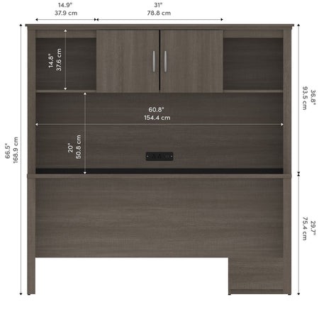 Bestar Logan 66"W U or L-Shaped Executive Office Desk with Pedestal and Hutch, Bark Grey